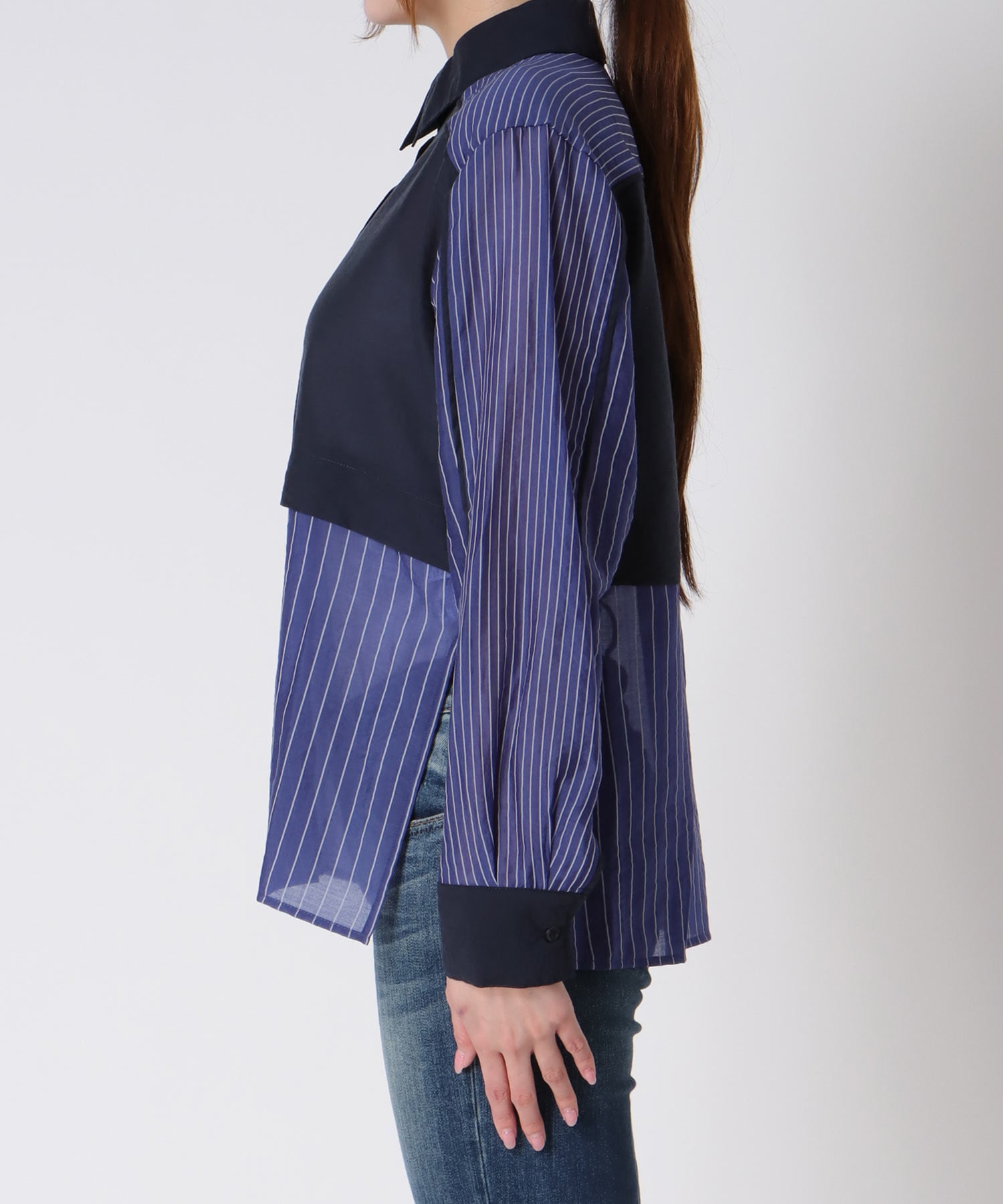 【MARECHAL TERRE】ストライプ切替パイピングシャツ