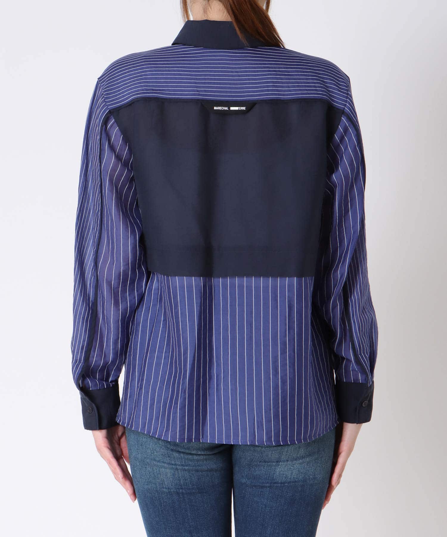 【MARECHAL TERRE】ストライプ切替パイピングシャツ