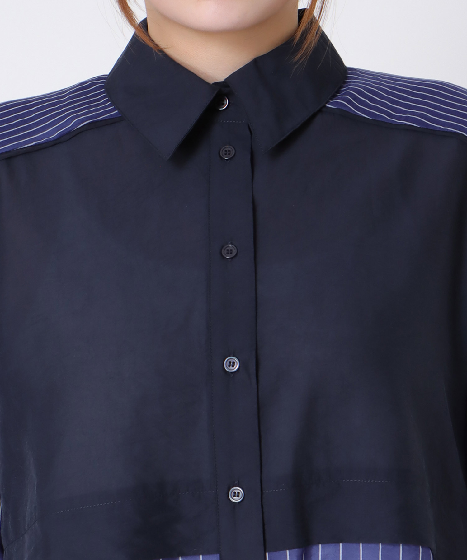 【MARECHAL TERRE】ストライプ切替パイピングシャツ