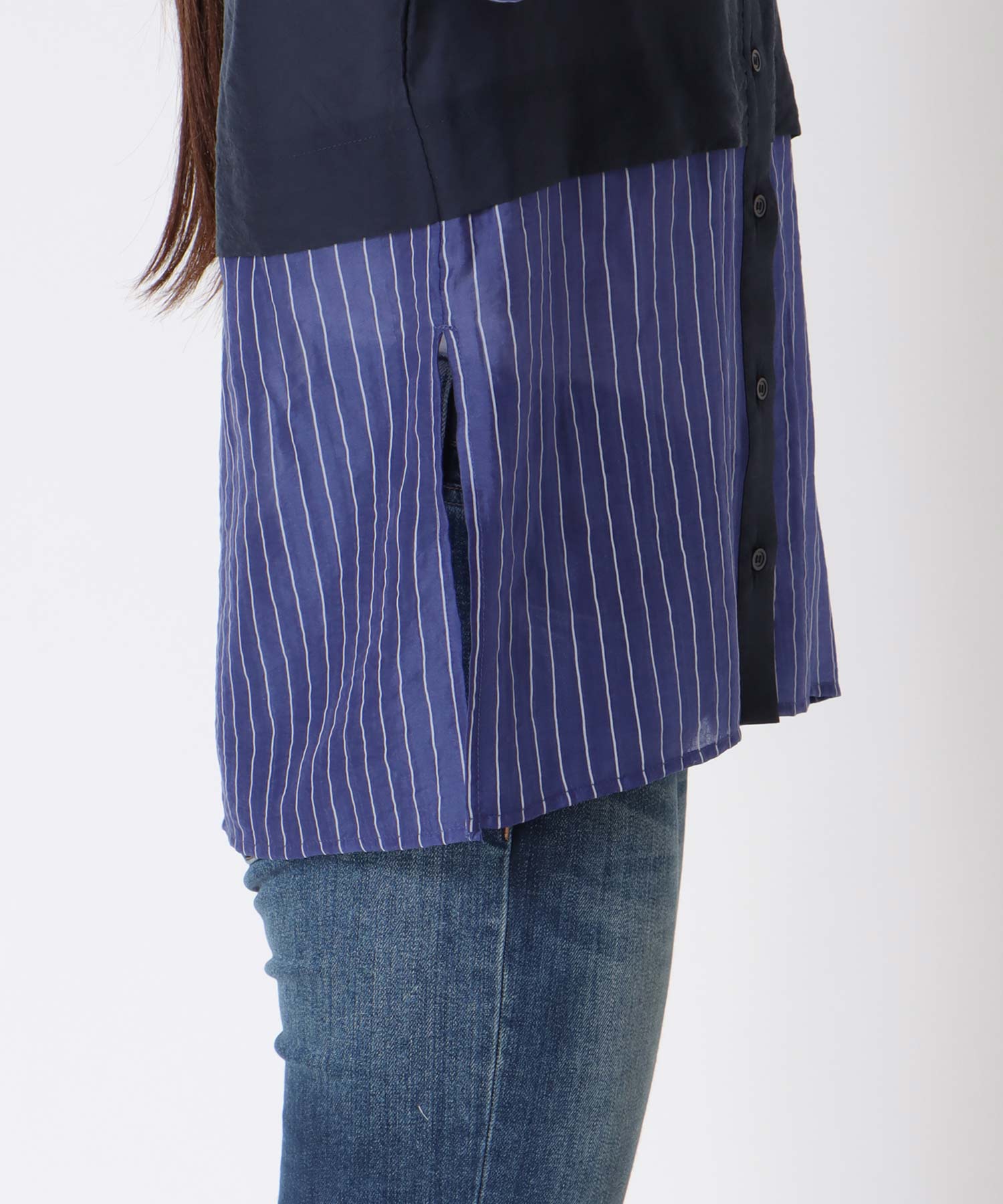 【MARECHAL TERRE】ストライプ切替パイピングシャツ