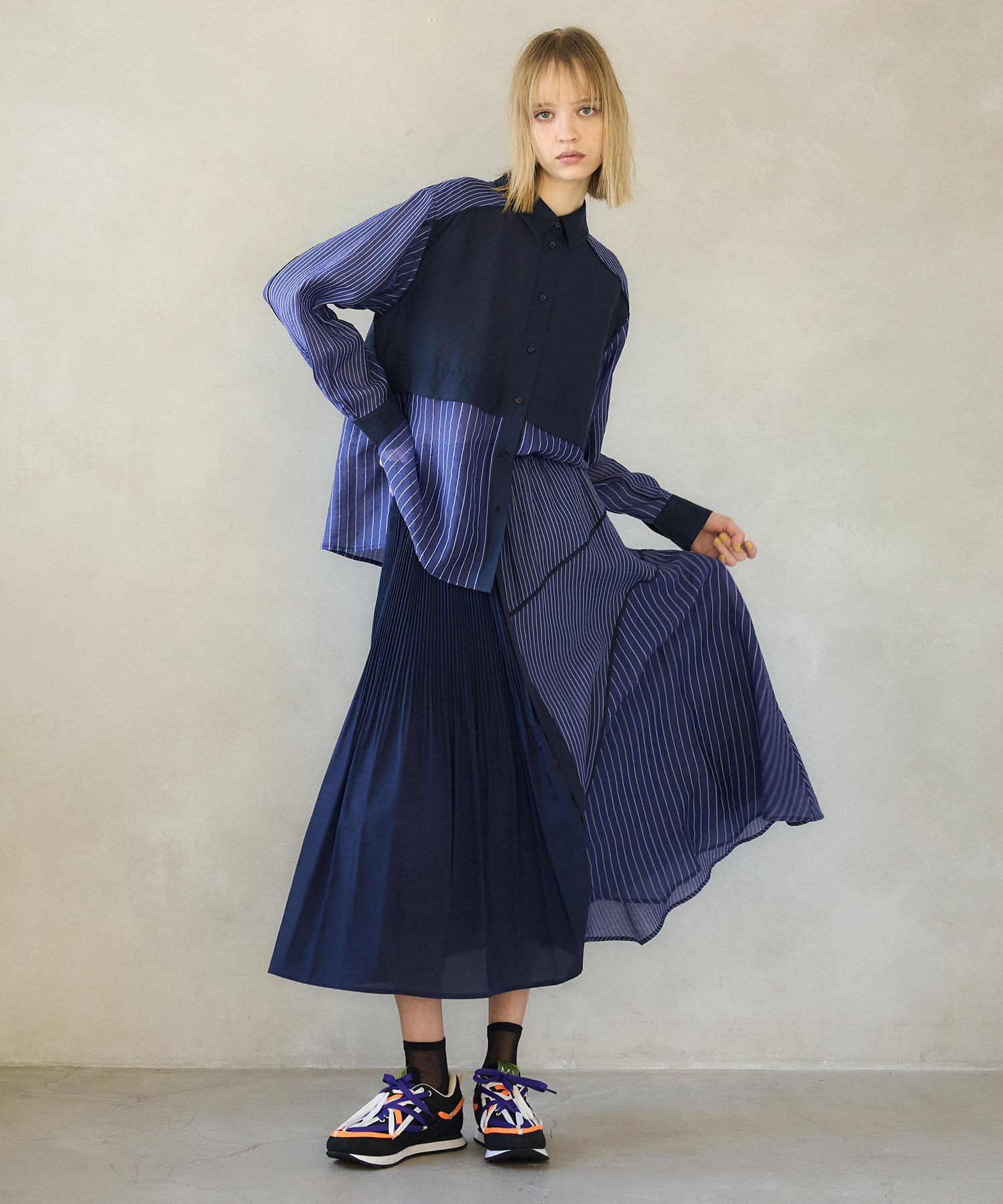 【MARECHAL TERRE】プリーツ切替ストライプスカート