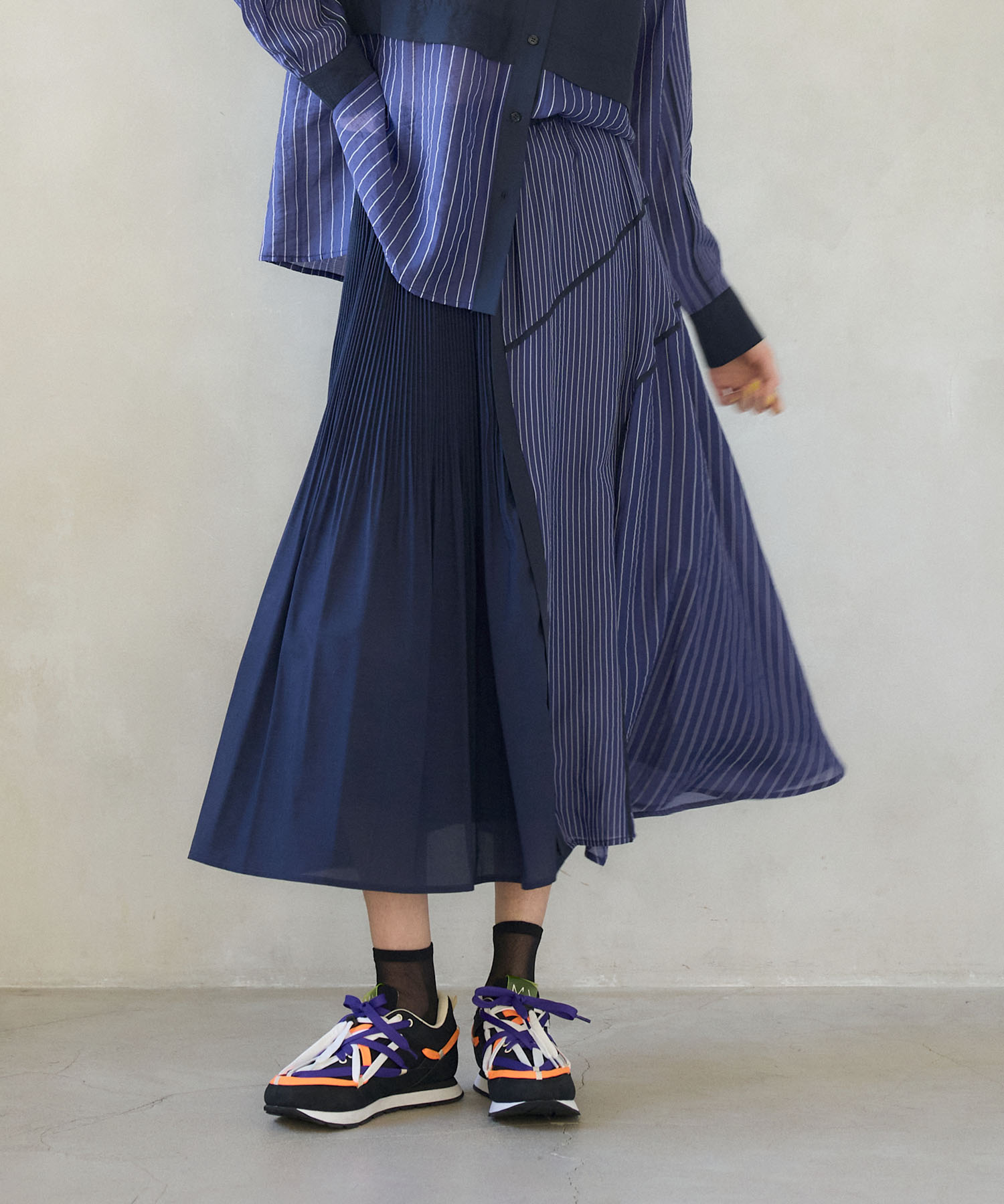 【MARECHAL TERRE】プリーツ切替ストライプスカート