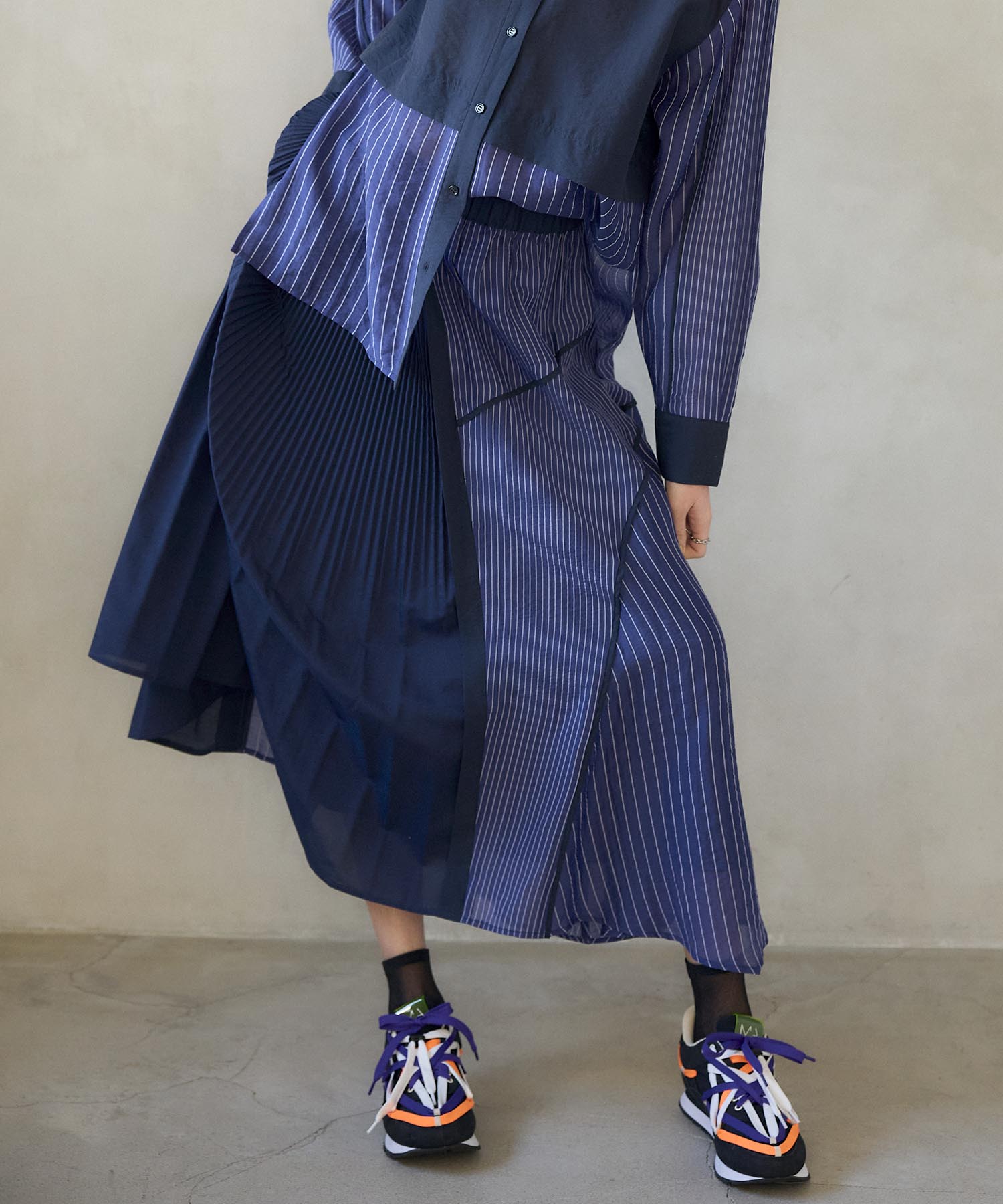 【MARECHAL TERRE】プリーツ切替ストライプスカート