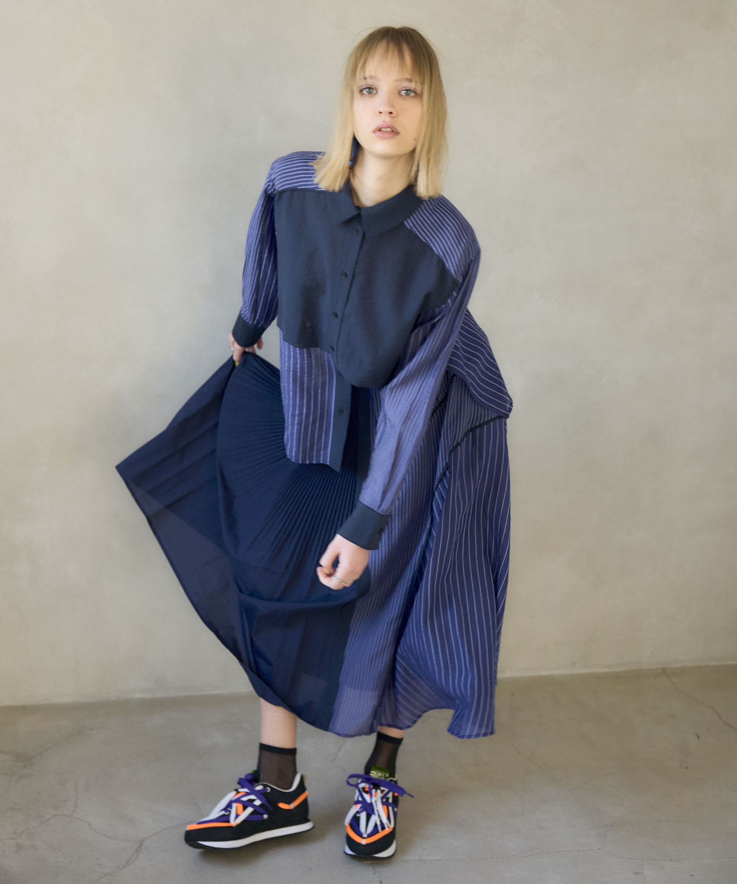 【MARECHAL TERRE】プリーツ切替ストライプスカート