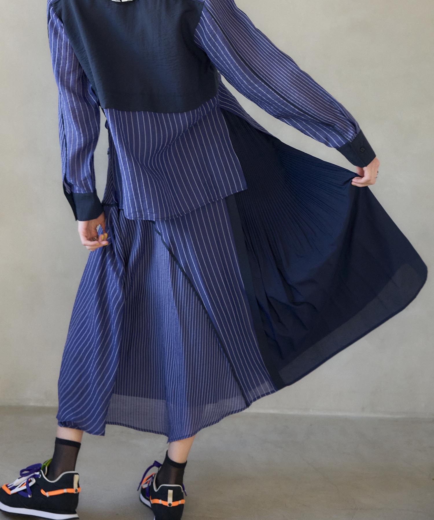 【MARECHAL TERRE】プリーツ切替ストライプスカート