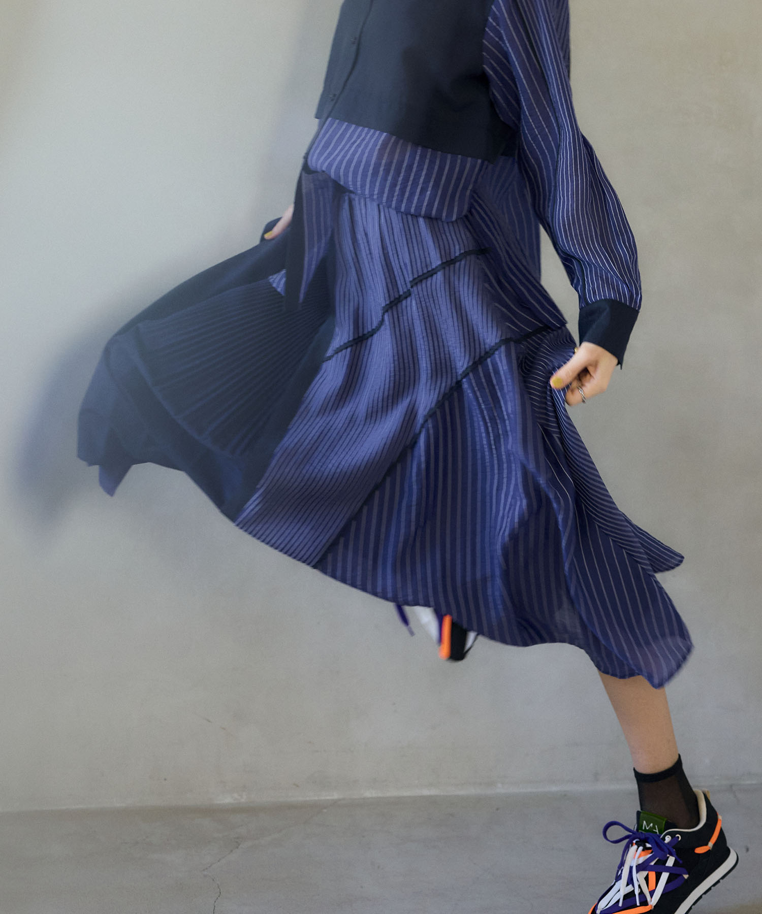 【MARECHAL TERRE】プリーツ切替ストライプスカート