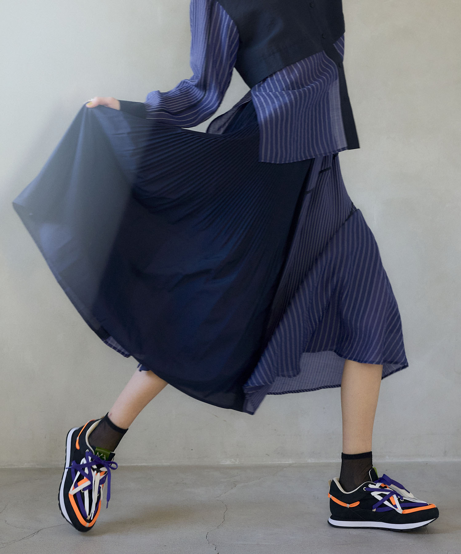 【MARECHAL TERRE】プリーツ切替ストライプスカート