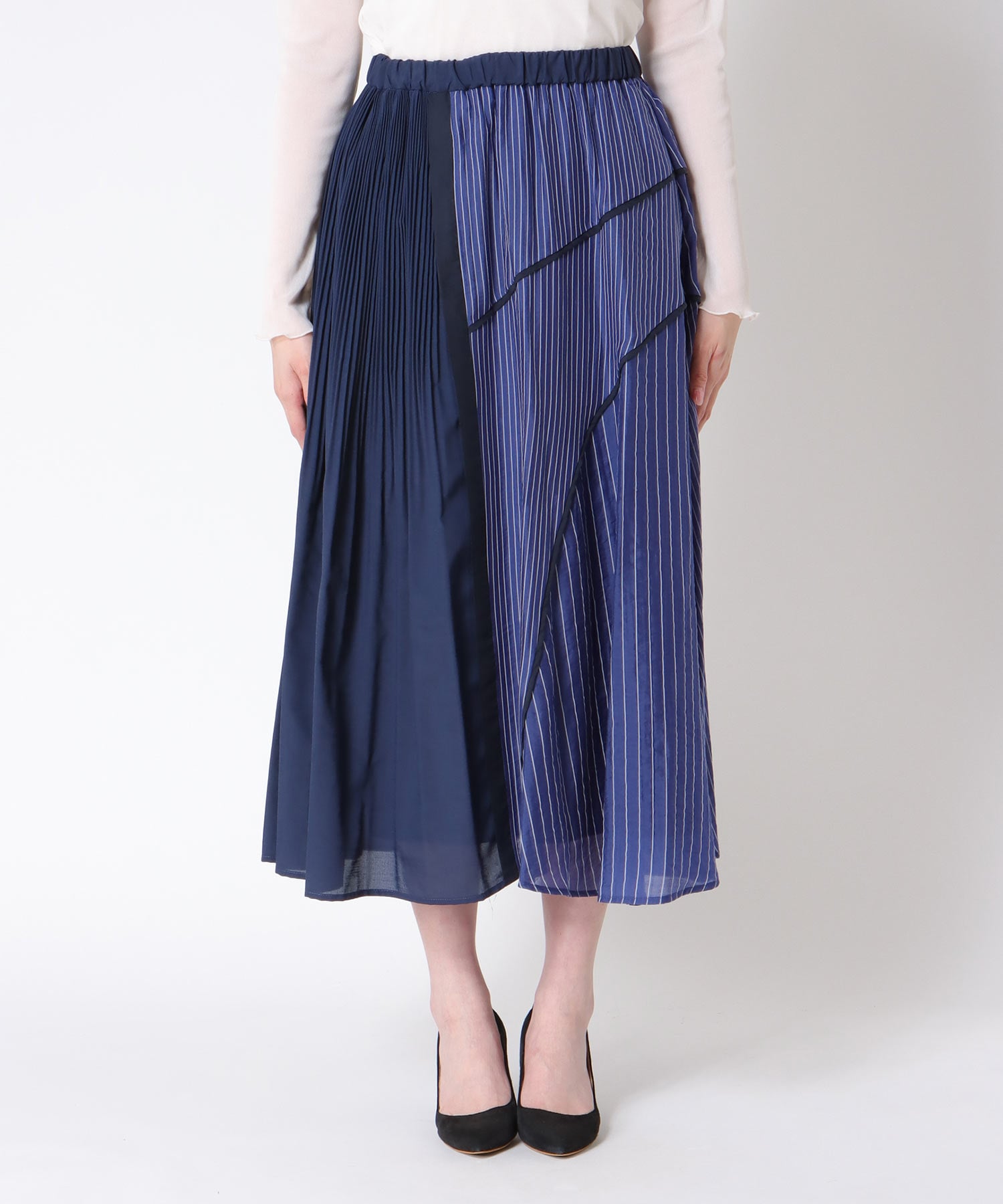 【MARECHAL TERRE】プリーツ切替ストライプスカート
