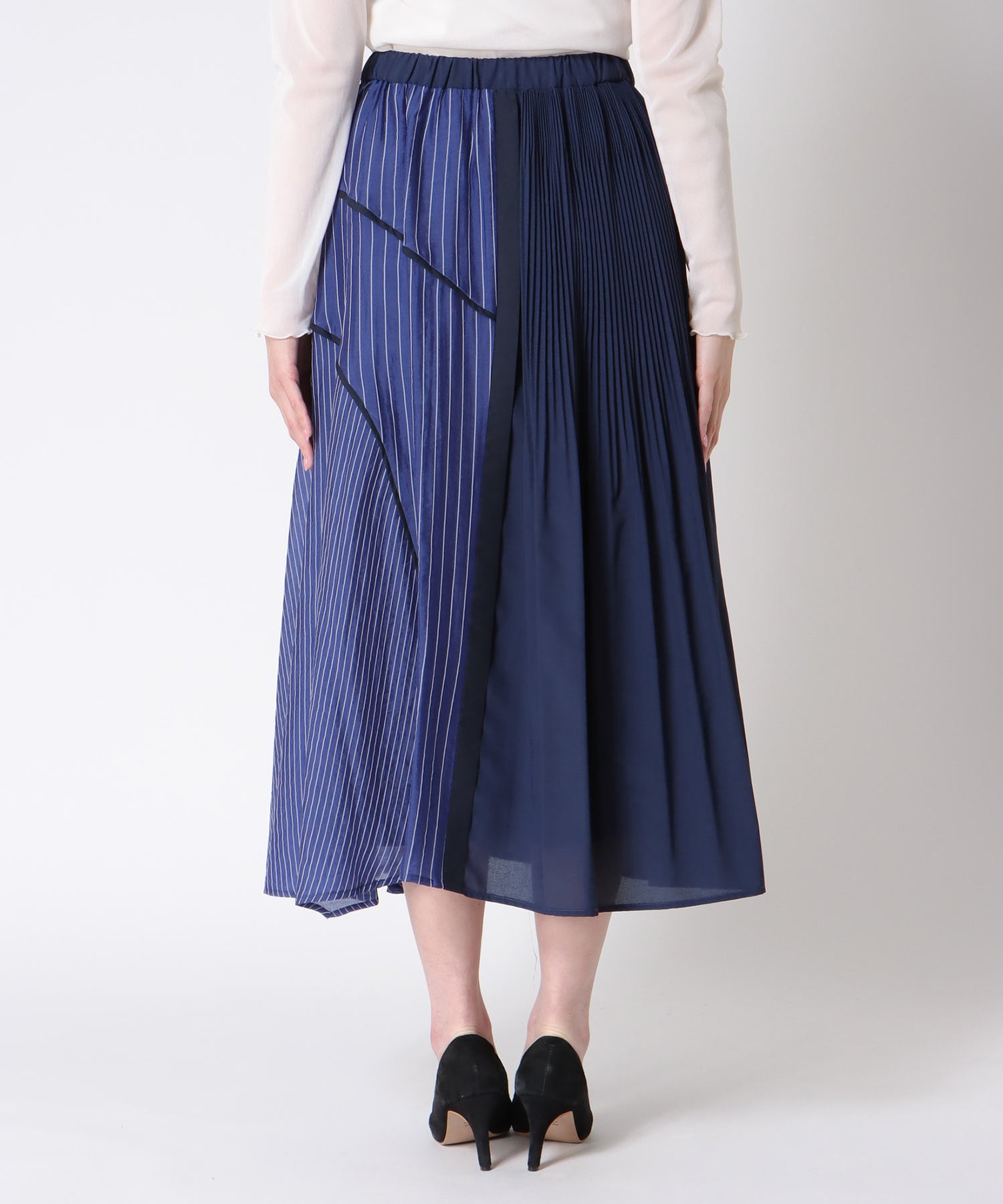 【MARECHAL TERRE】プリーツ切替ストライプスカート