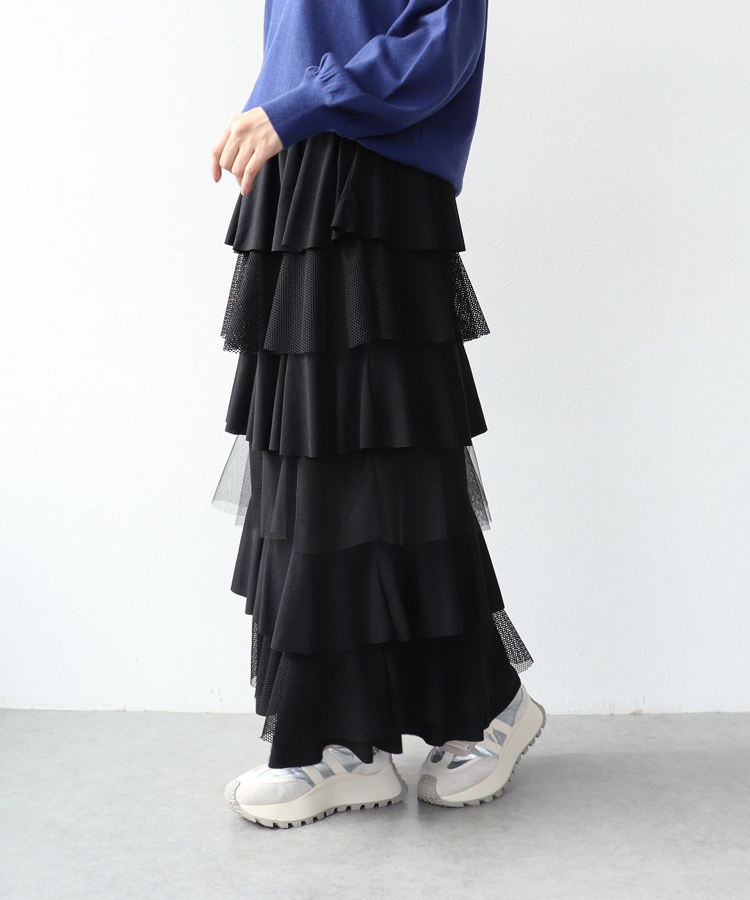 異素材MIXティアードスカート