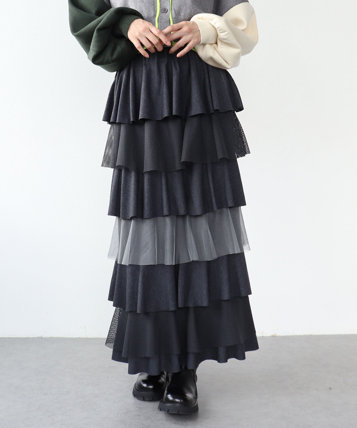 異素材MIXティアードスカート