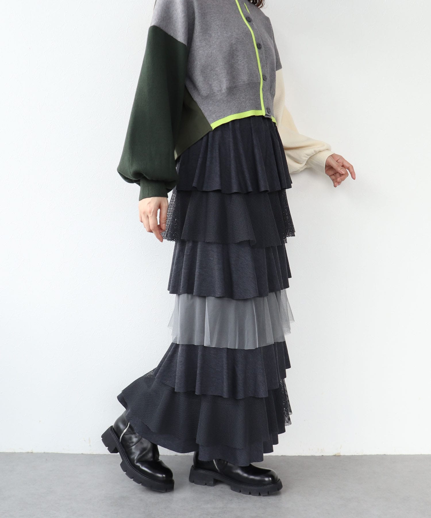 異素材MIXティアードスカート
