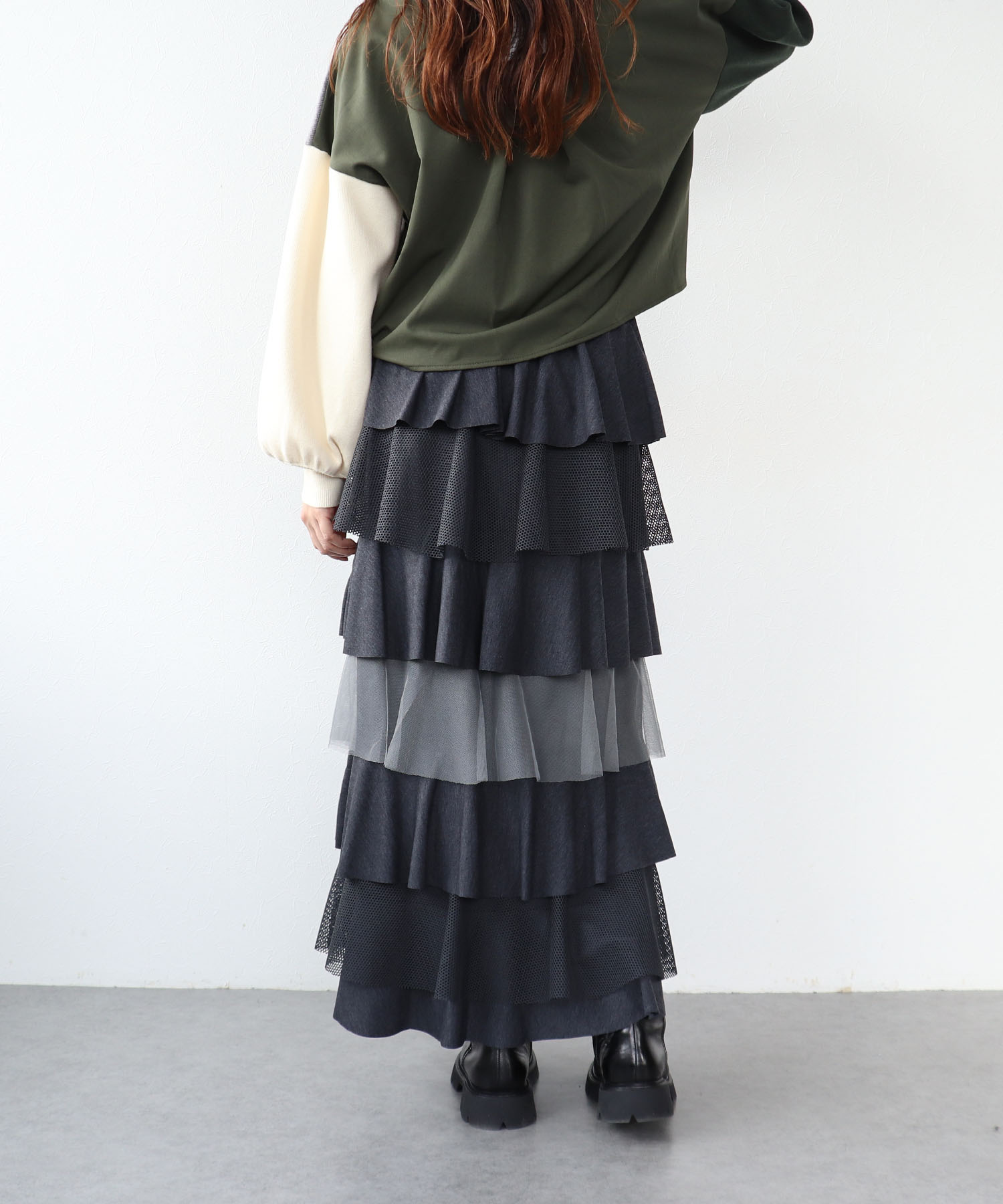 異素材MIXティアードスカート