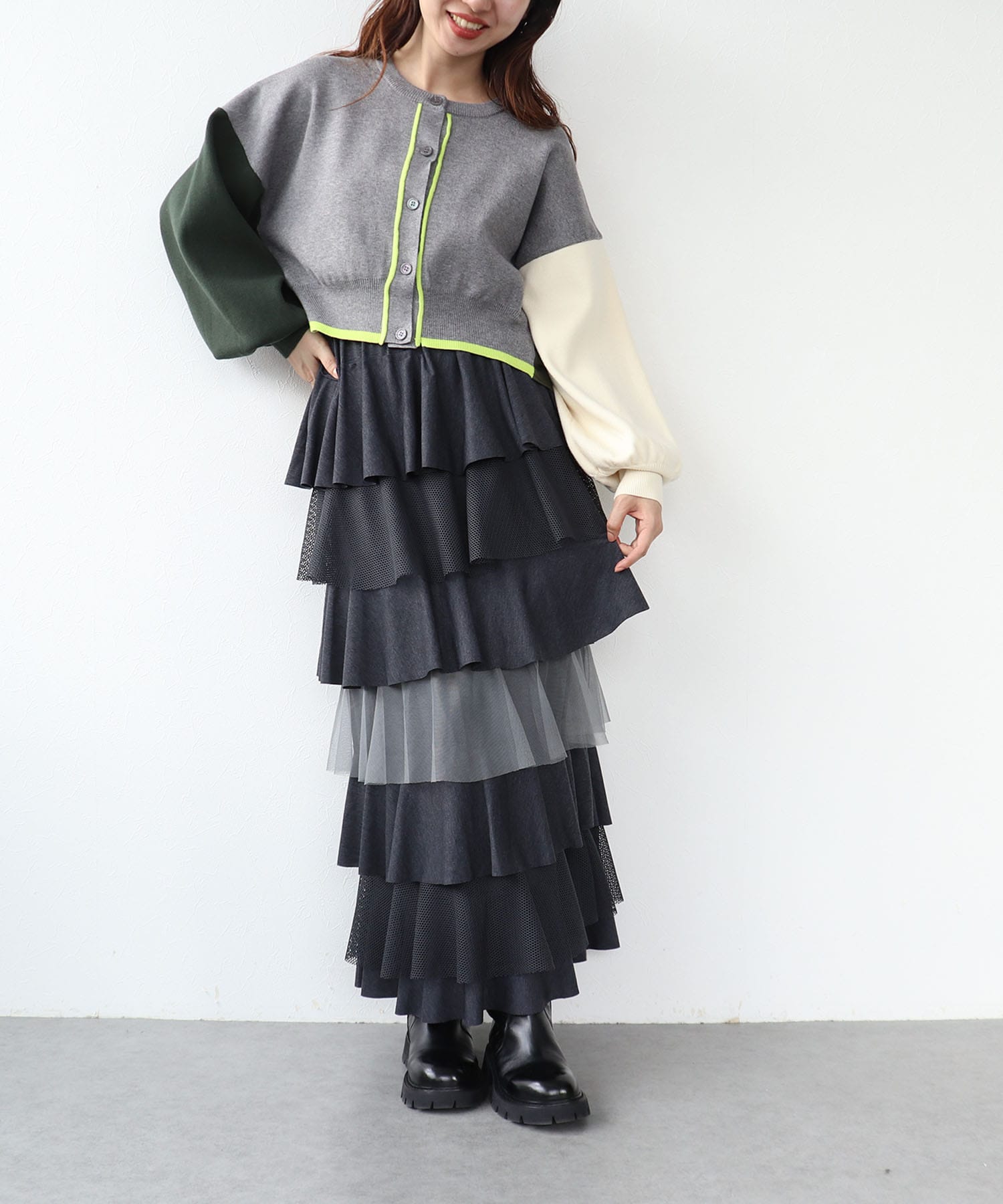異素材MIXティアードスカート