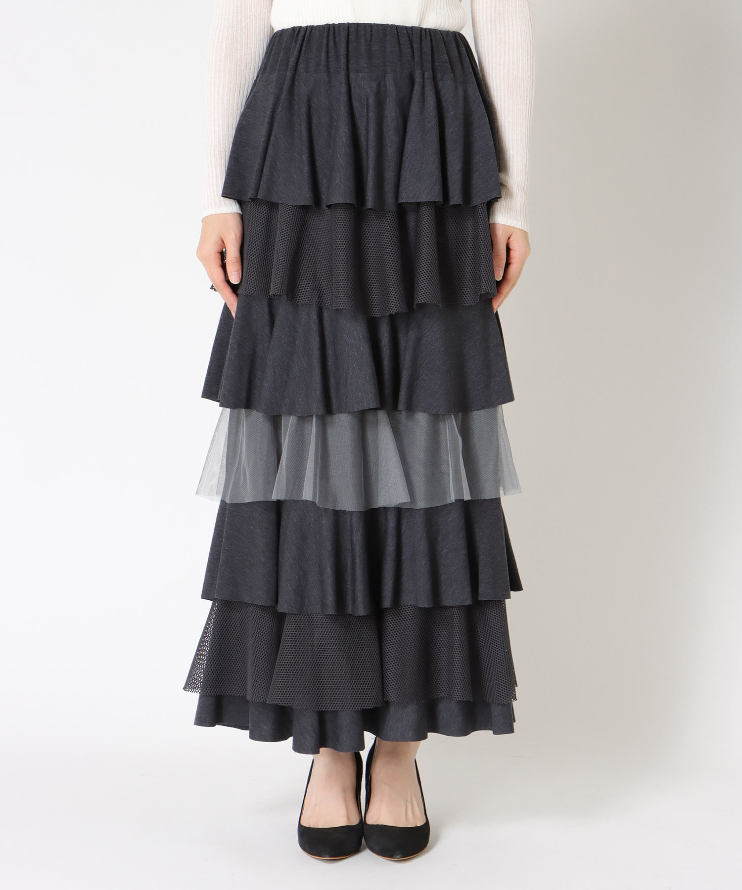 異素材MIXティアードスカート
