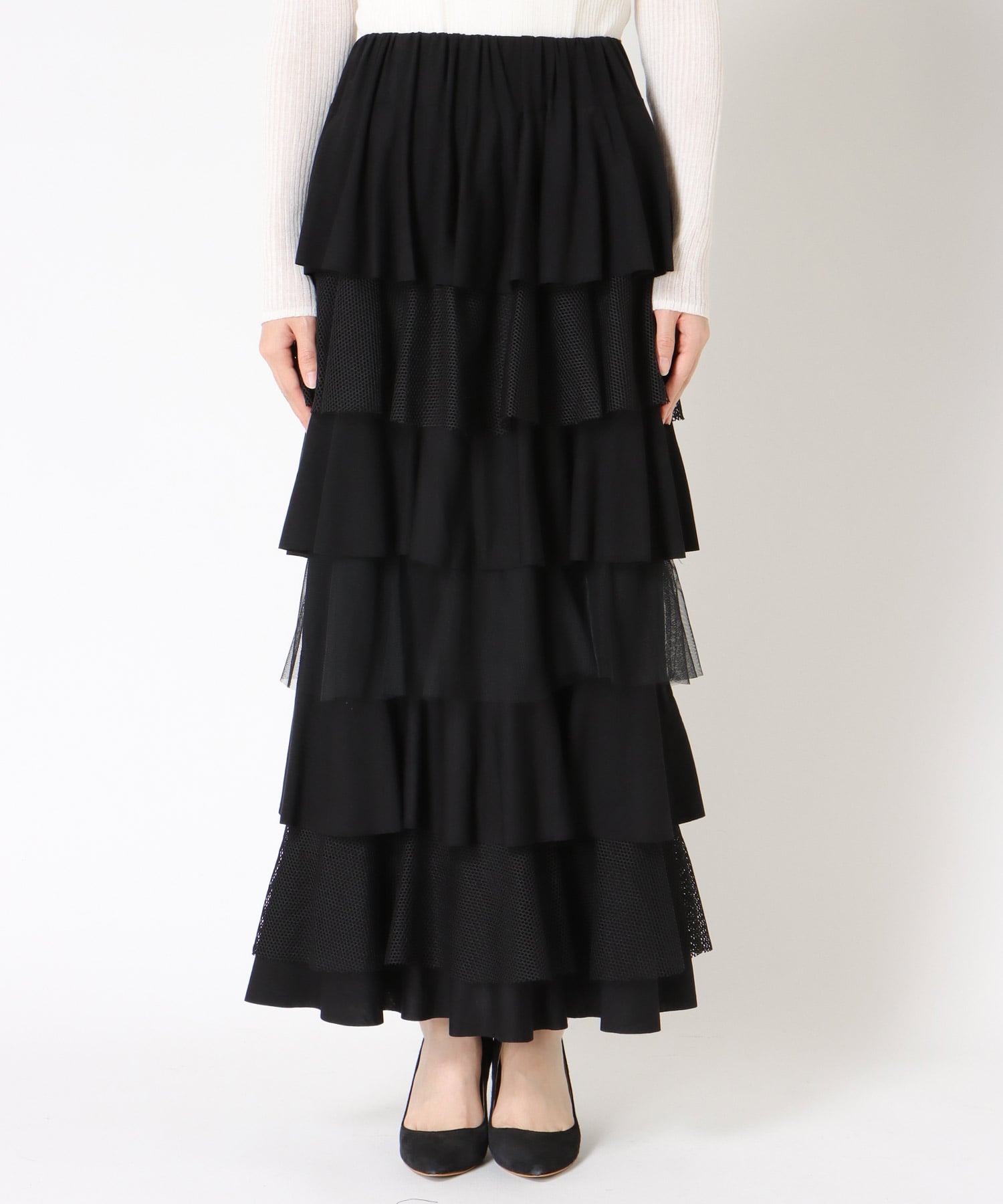 異素材MIXティアードスカート