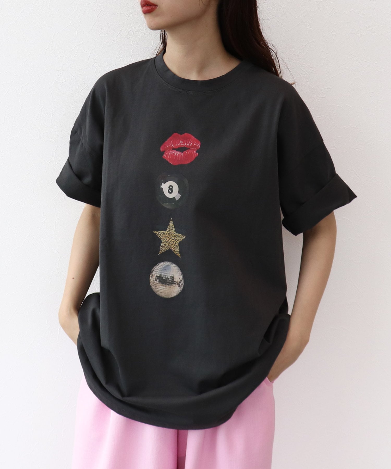 〔お家で試着〕モチーフプリントビッグTシャツ