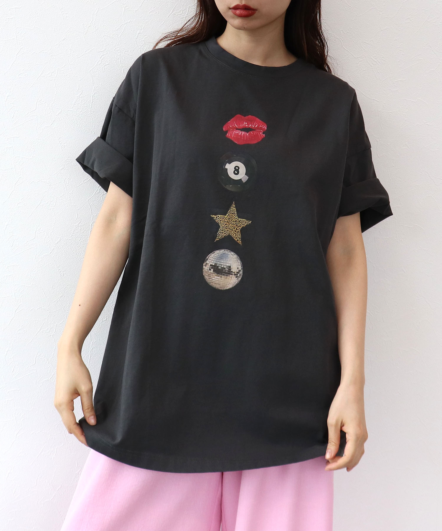 〔お家で試着〕モチーフプリントビッグTシャツ