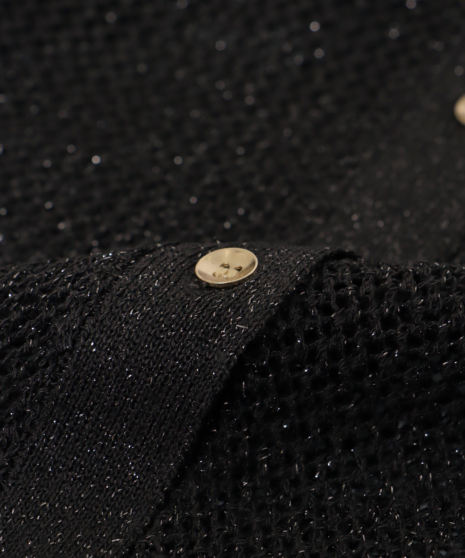 衿付ラメニット前開きプルオーバー