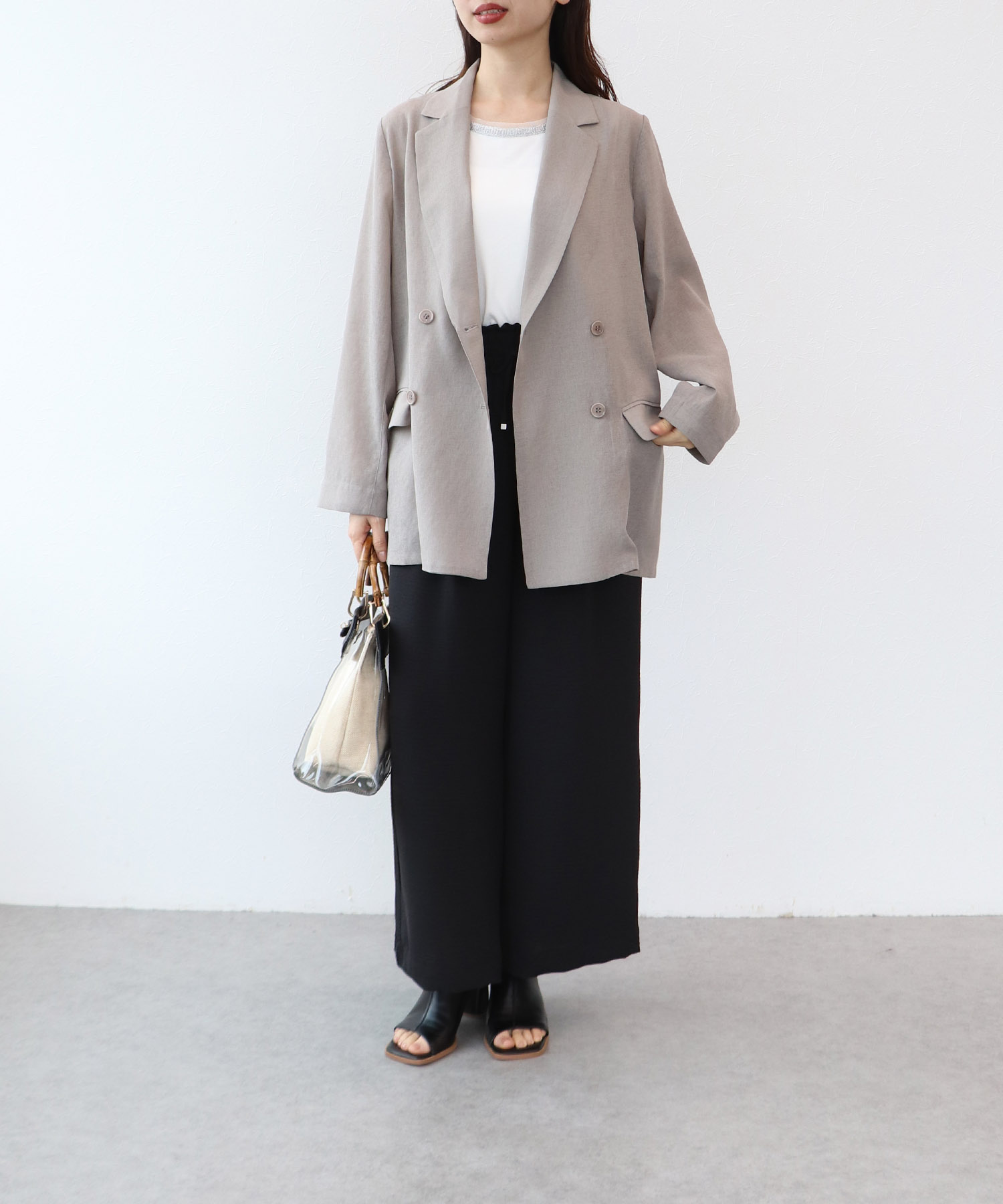 麻調シアーテーラードジャケット