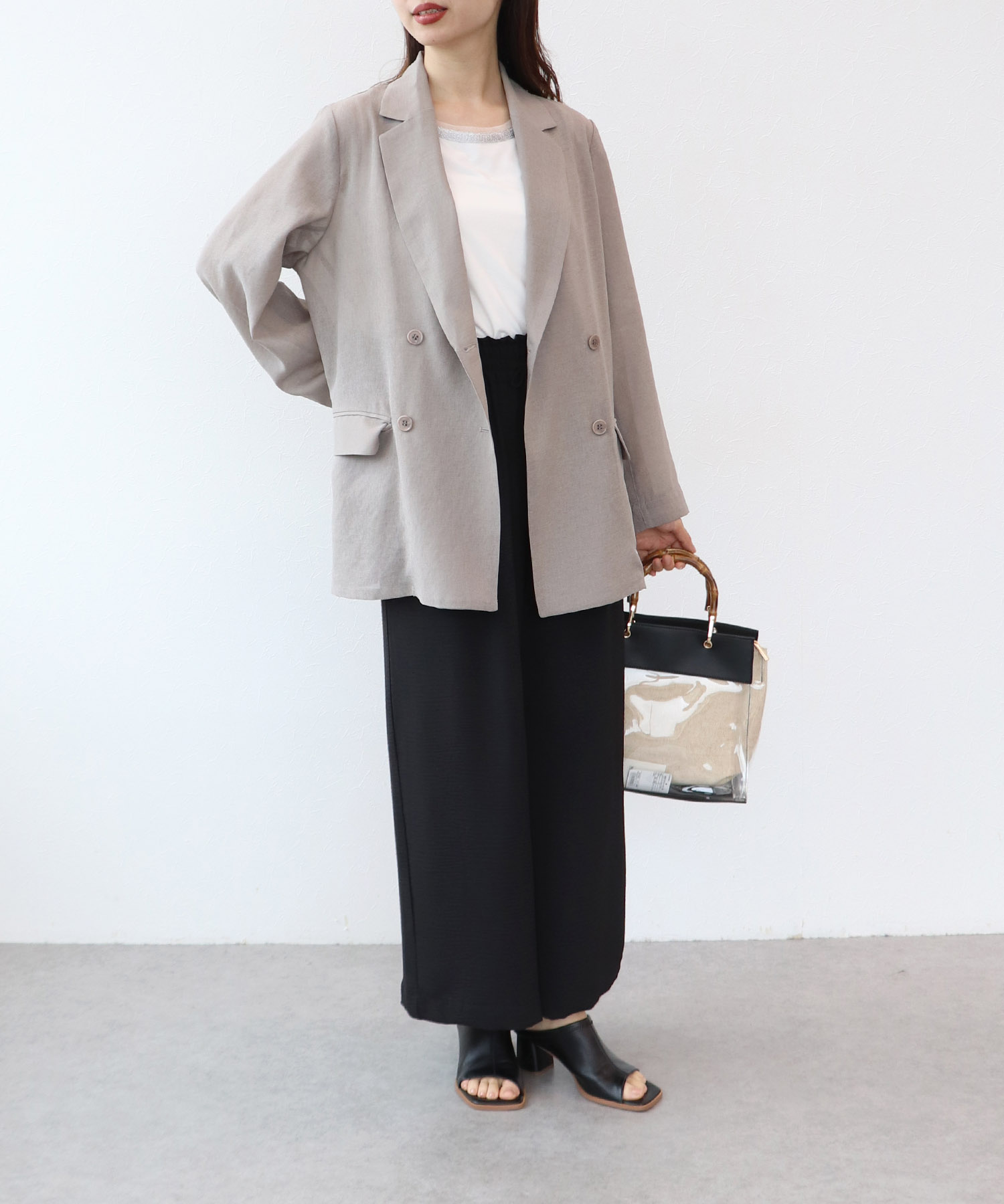 麻調シアーテーラードジャケット