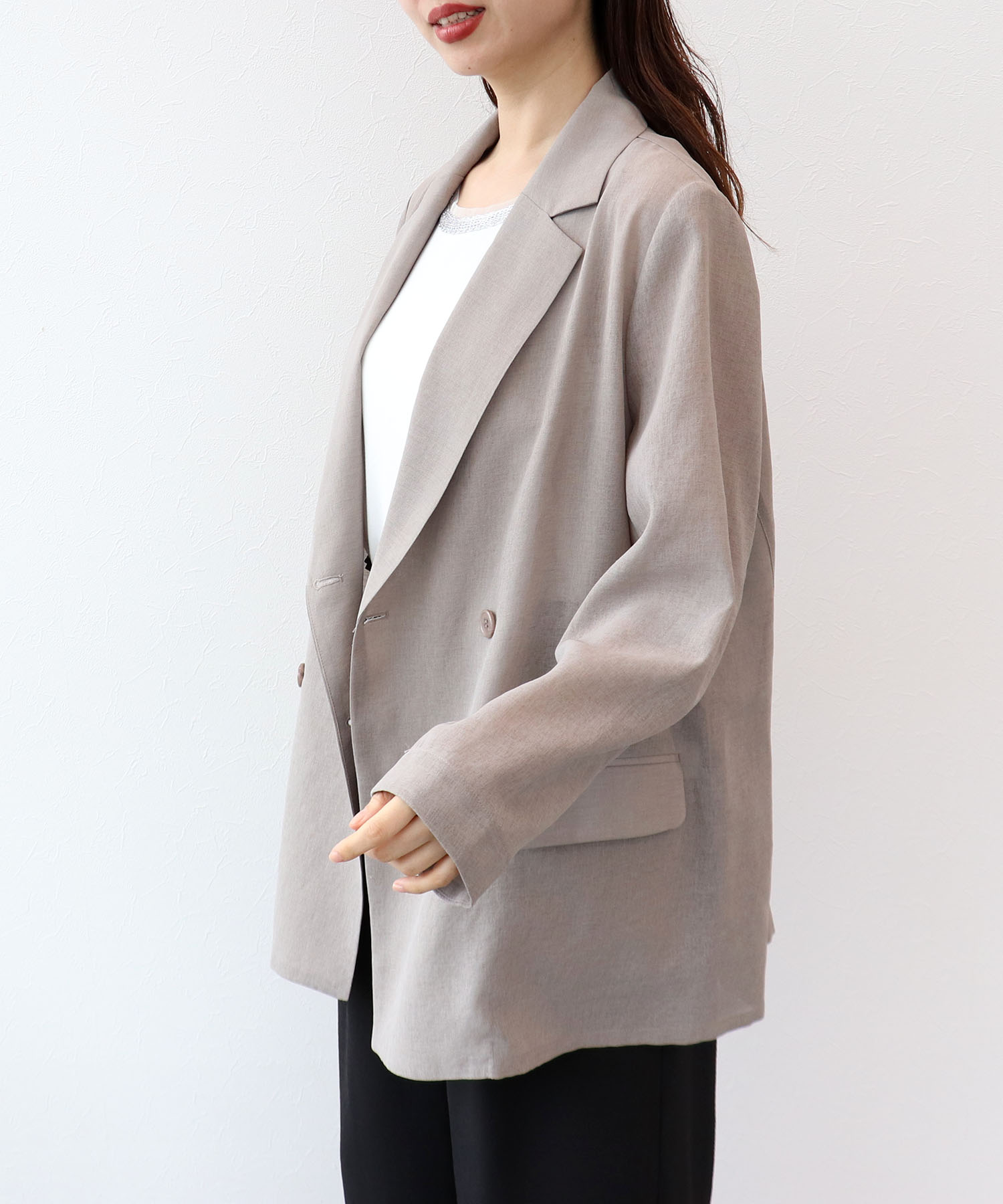 麻調シアーテーラードジャケット