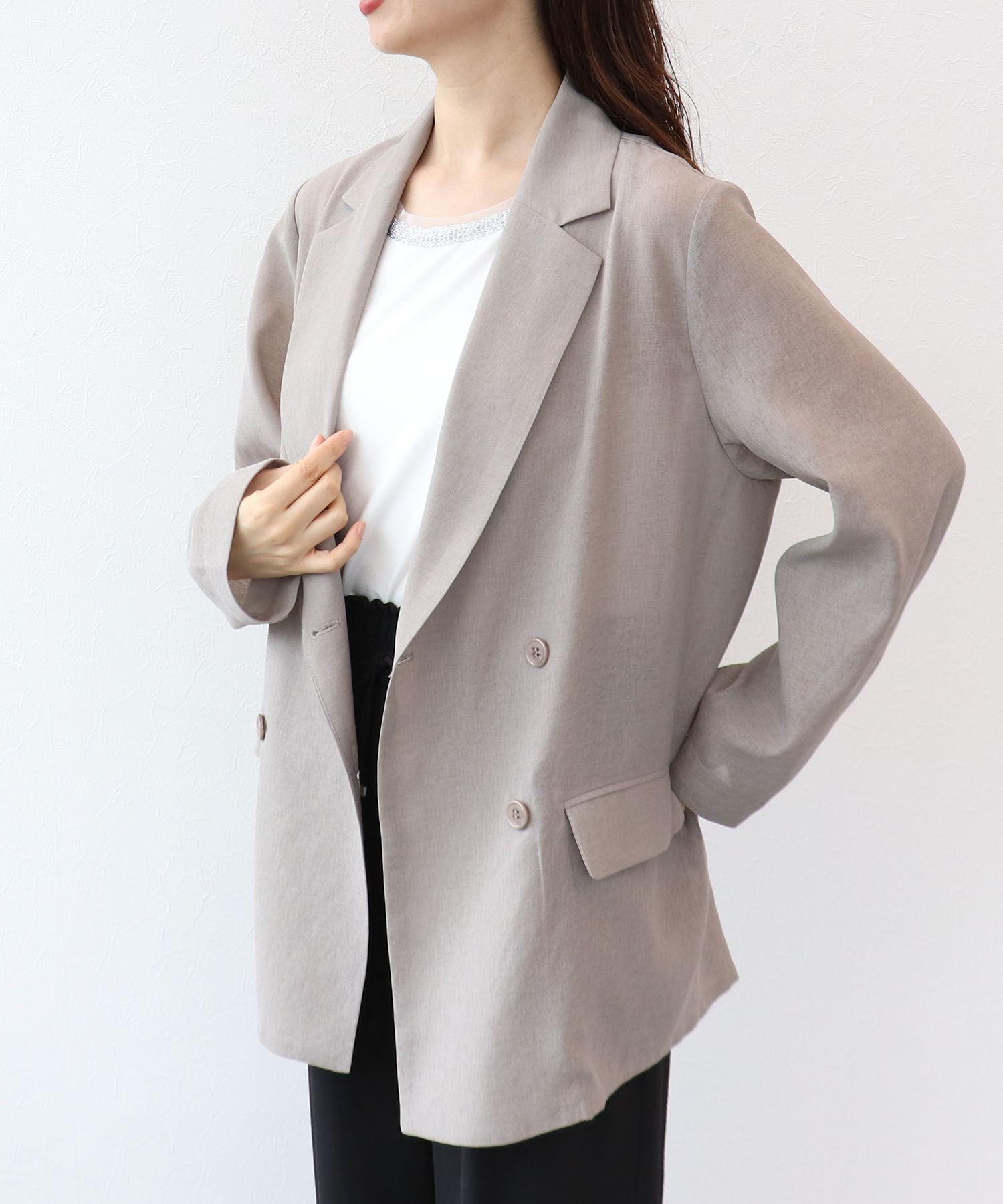麻調シアーテーラードジャケット