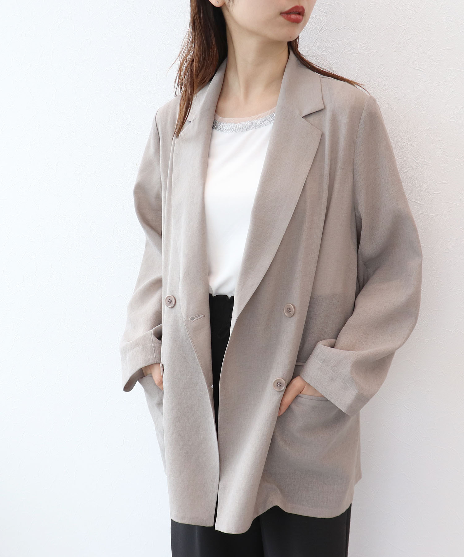 麻調シアーテーラードジャケット