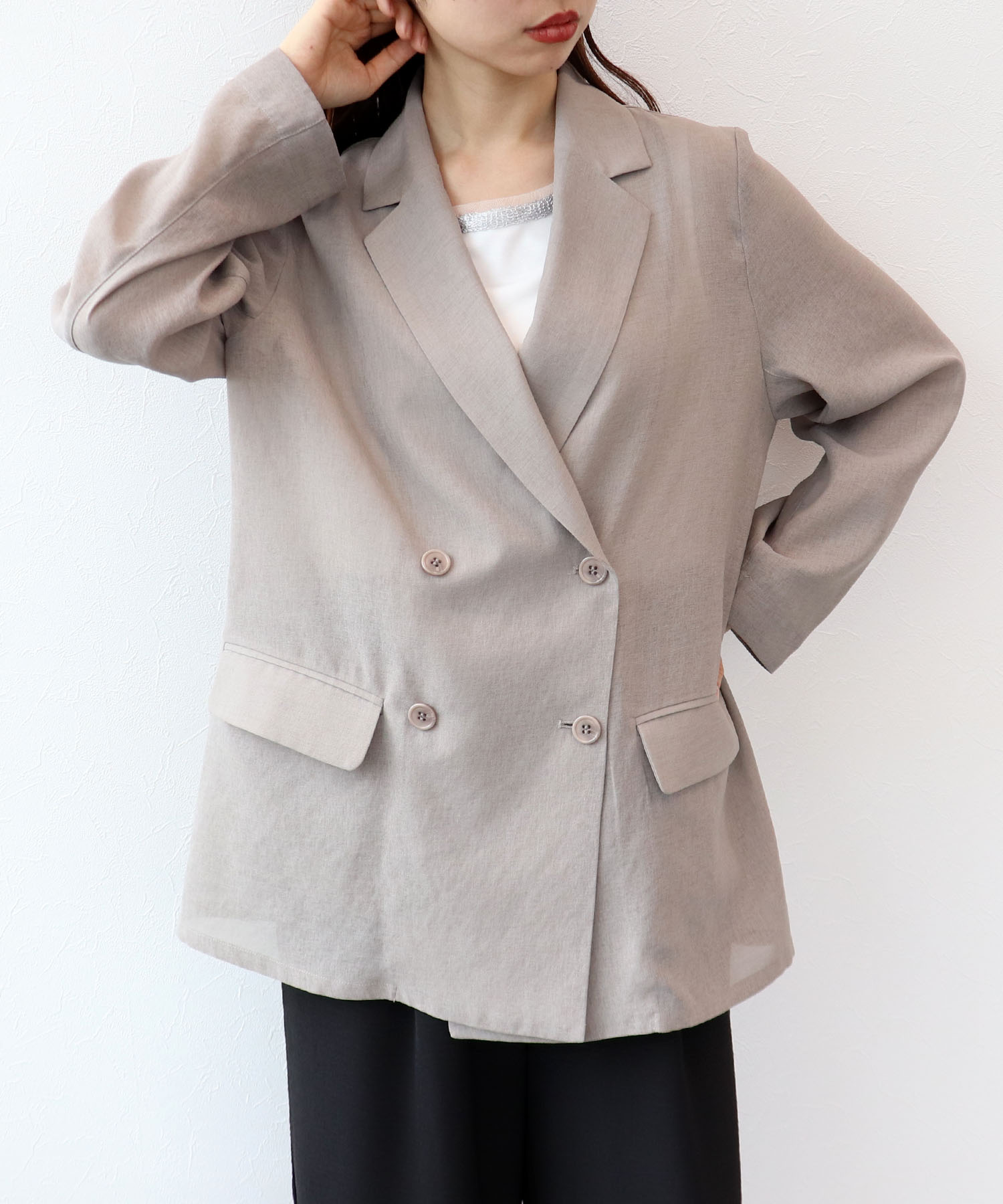 麻調シアーテーラードジャケット