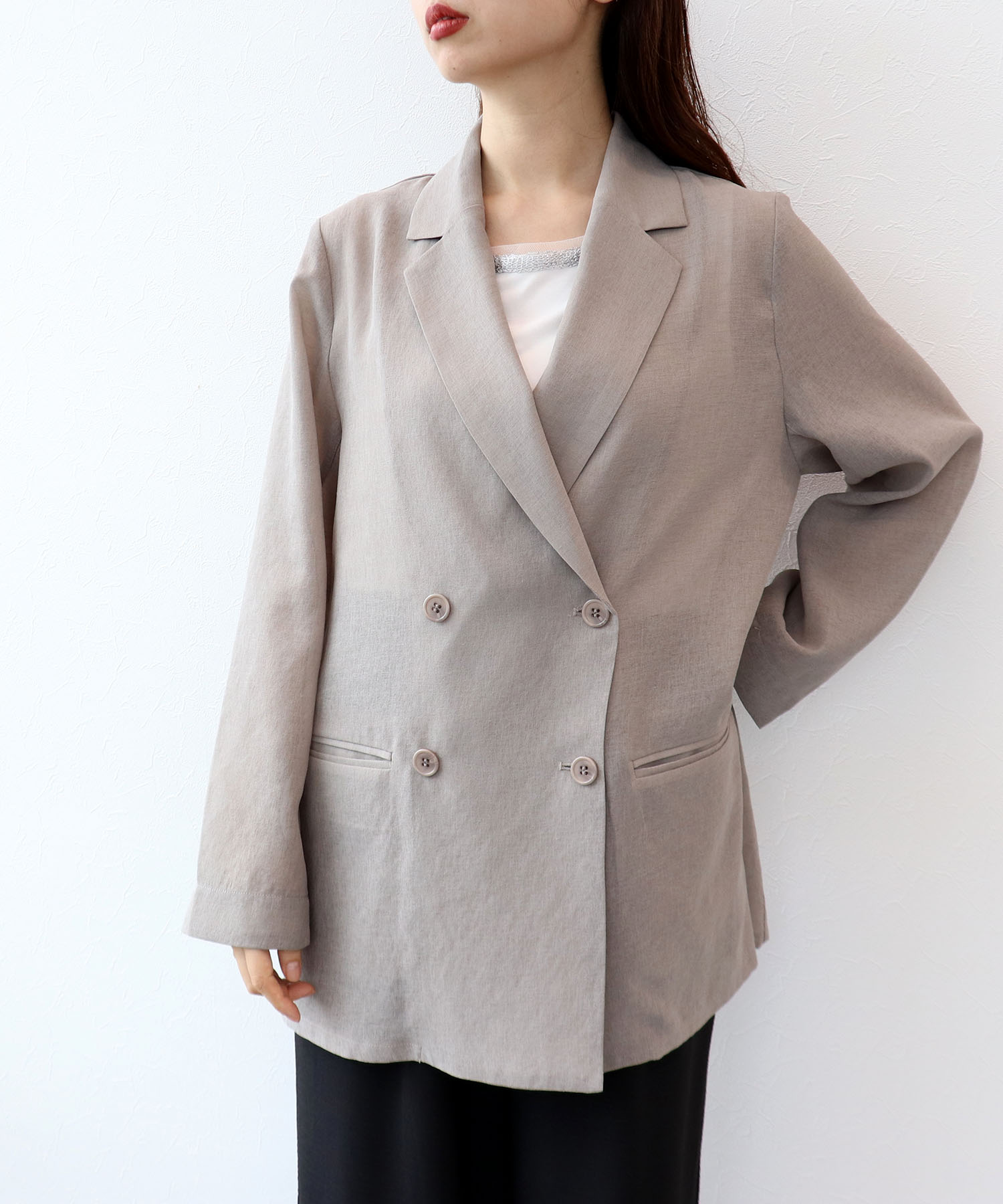 麻調シアーテーラードジャケット