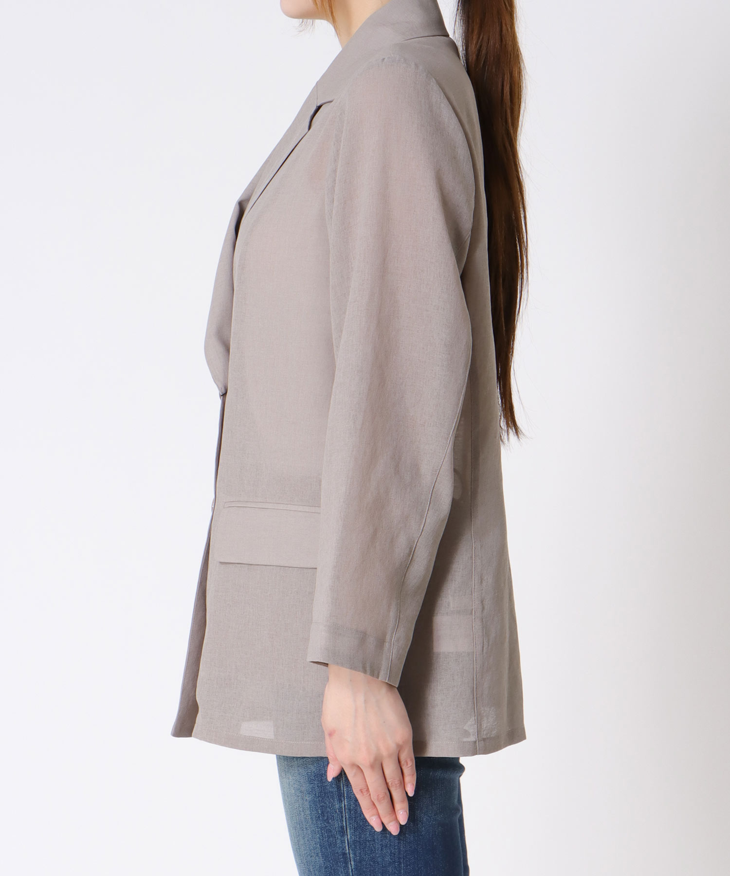 麻調シアーテーラードジャケット