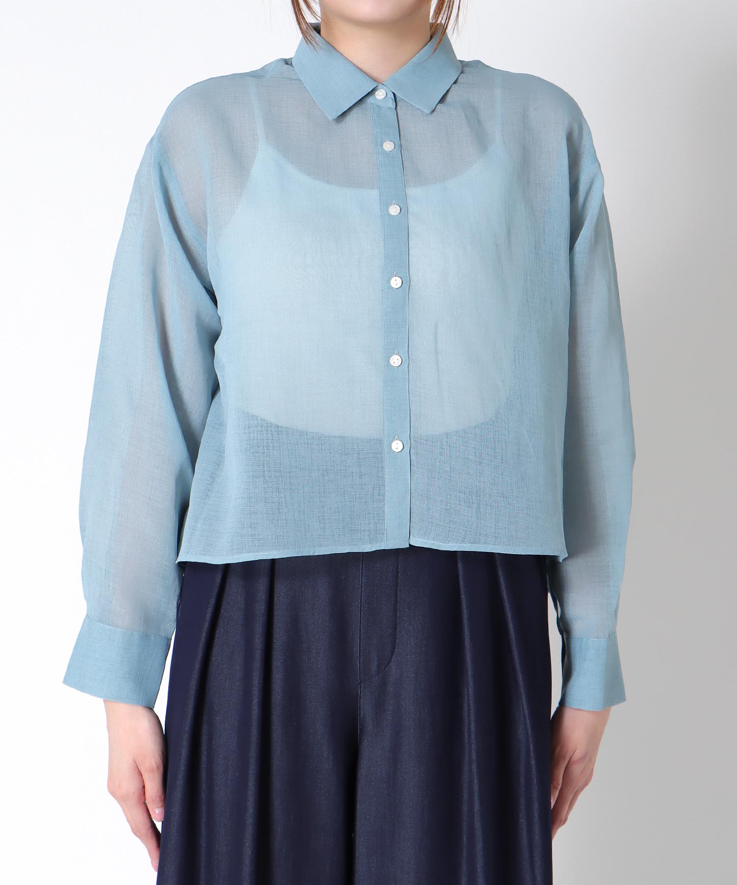 シアーリネンライクバックプリーツシャツ