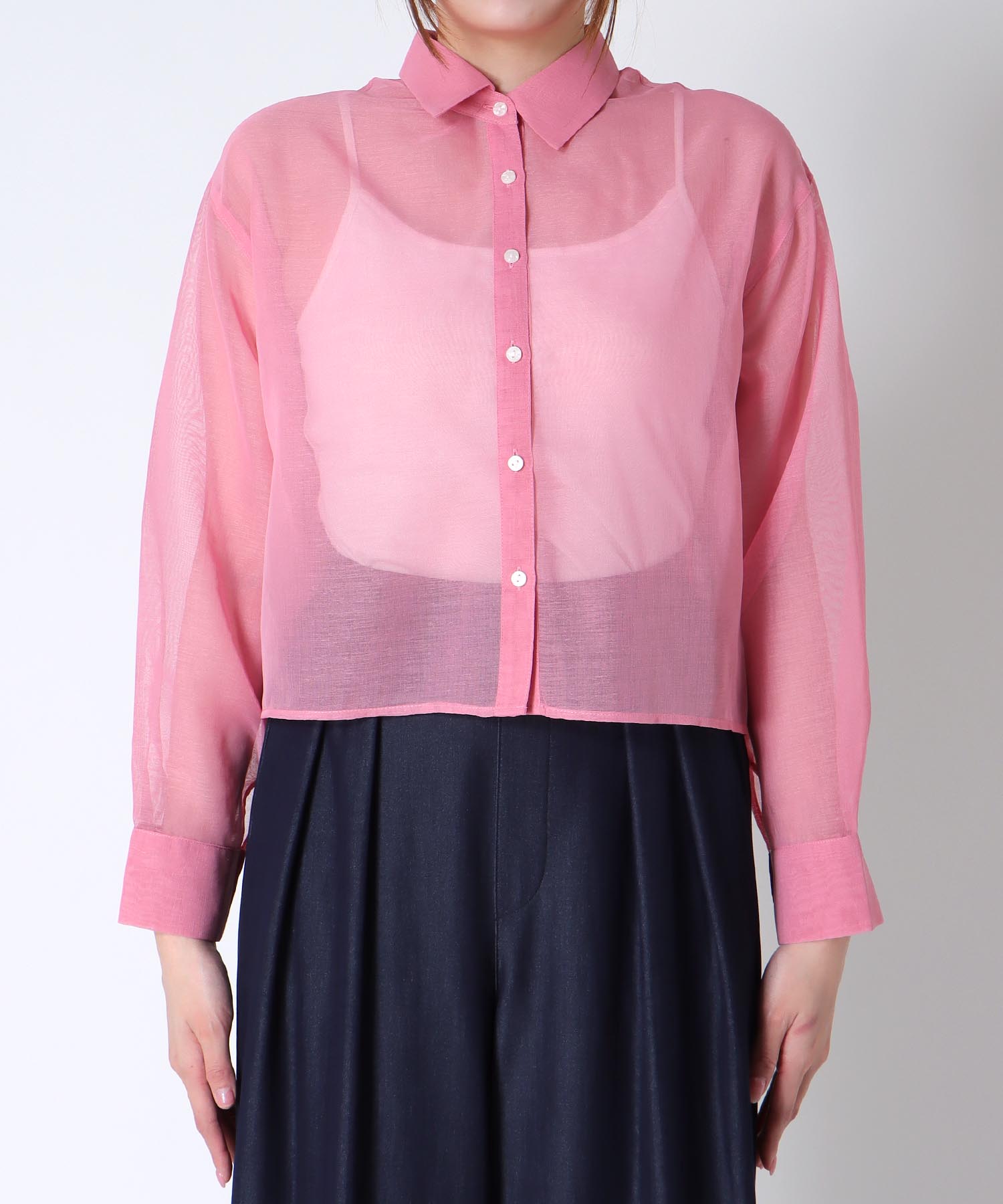 シアーリネンライクバックプリーツシャツ
