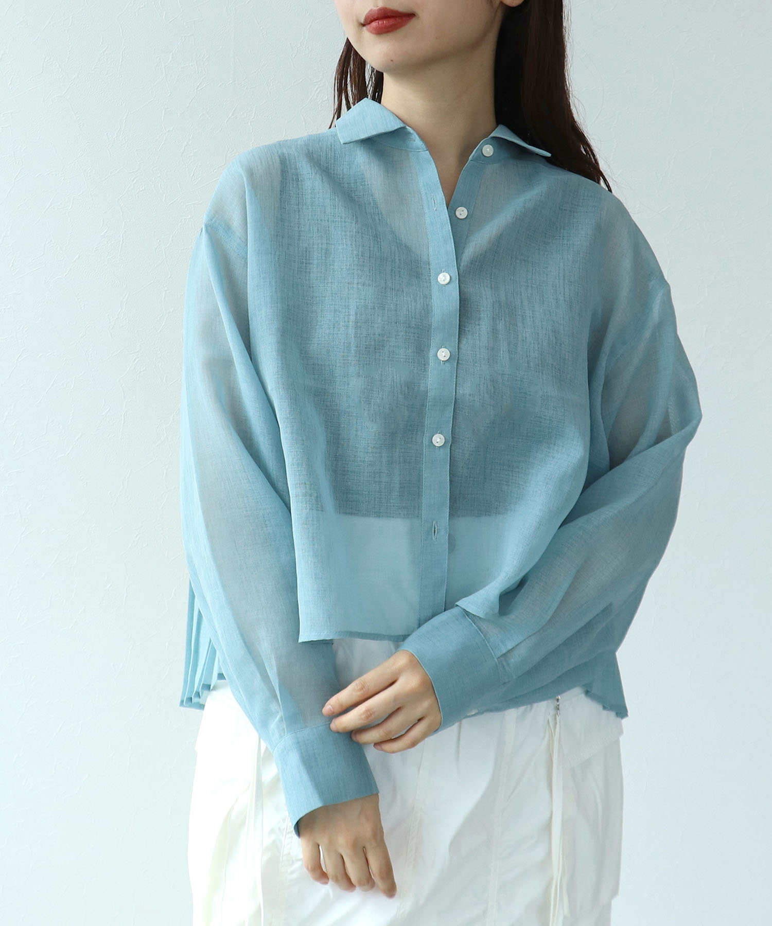 シアーリネンライクバックプリーツシャツ
