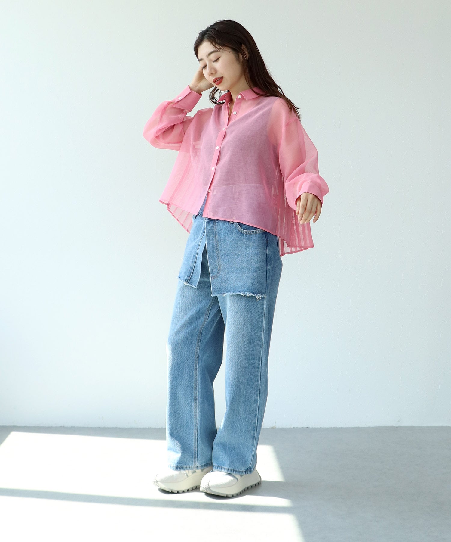 シアーリネンライクバックプリーツシャツ