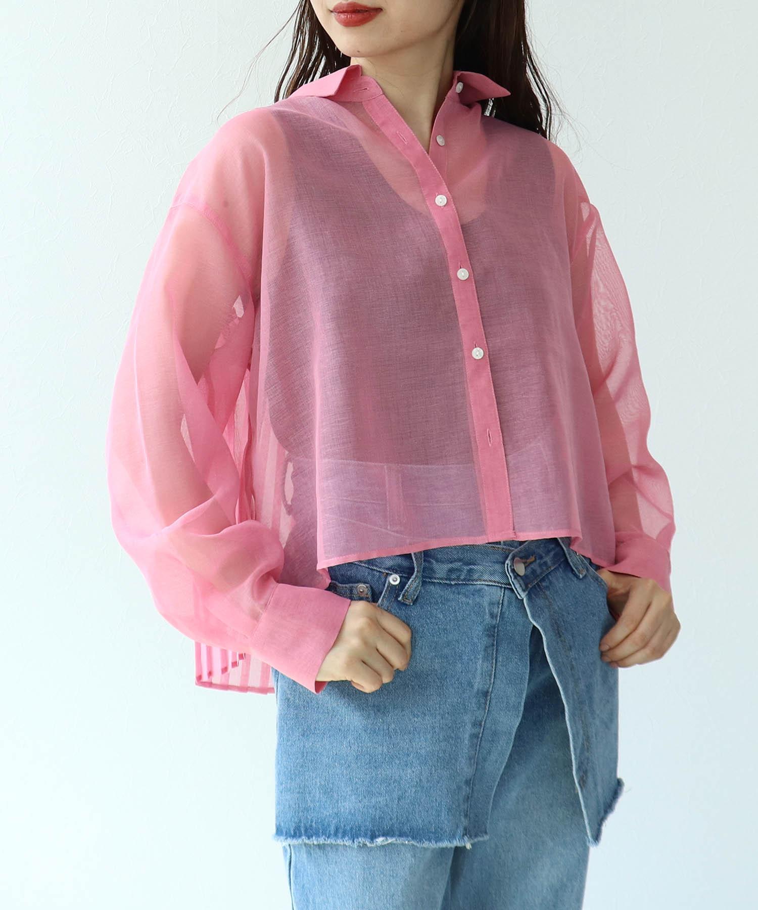 シアーリネンライクバックプリーツシャツ