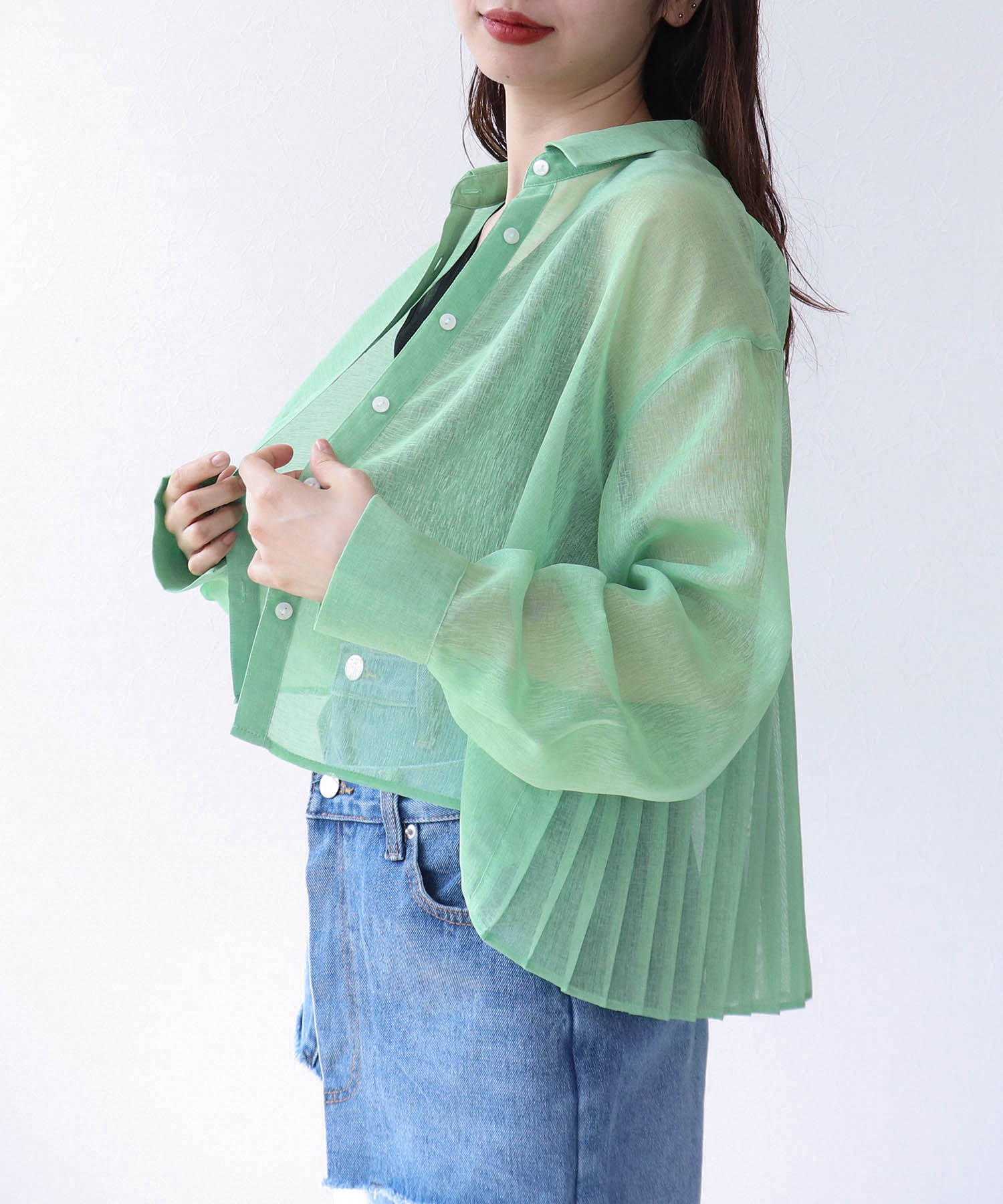 シアーリネンライクバックプリーツシャツ