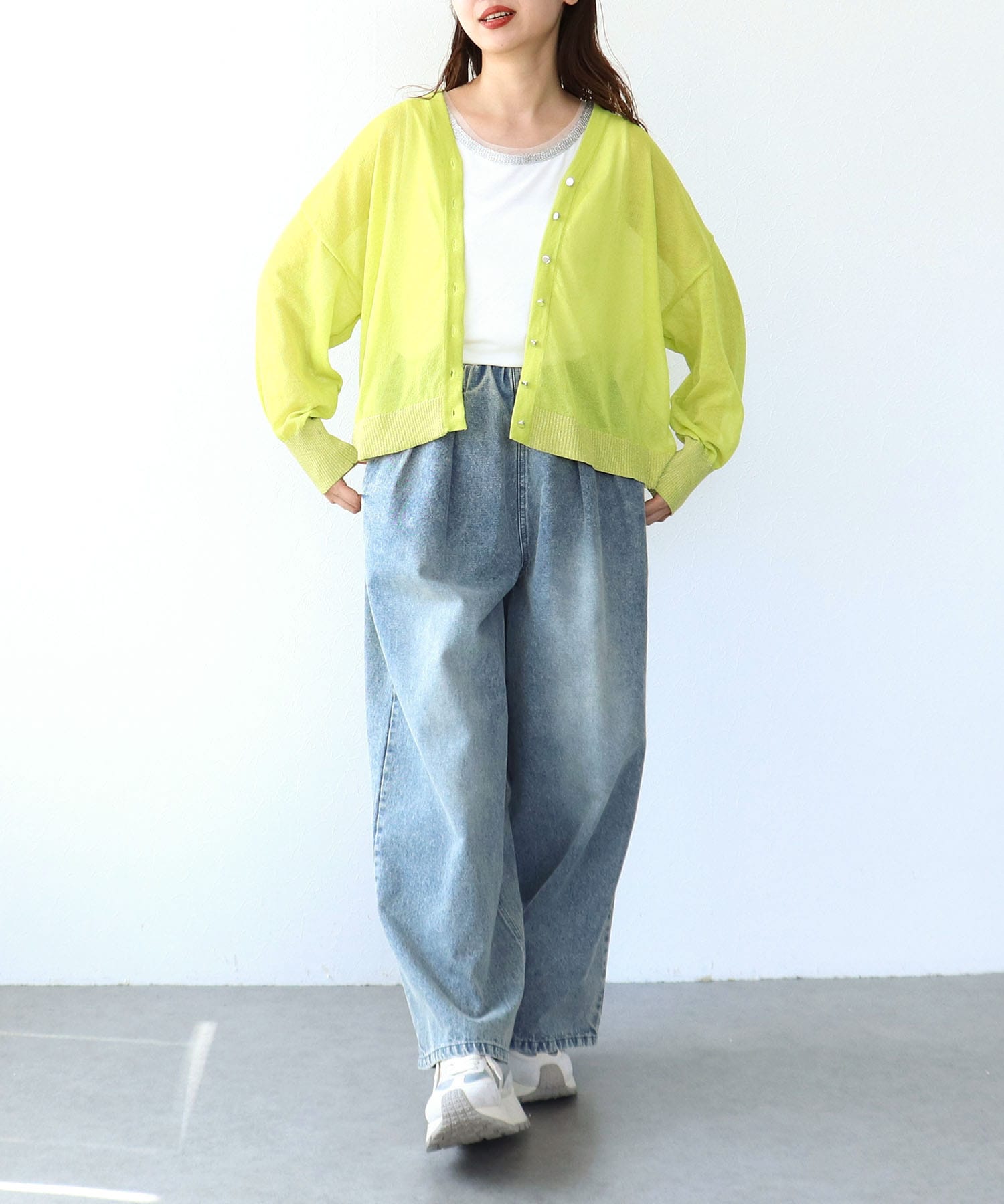 リネンタッチシアーラメ切替カーディガン