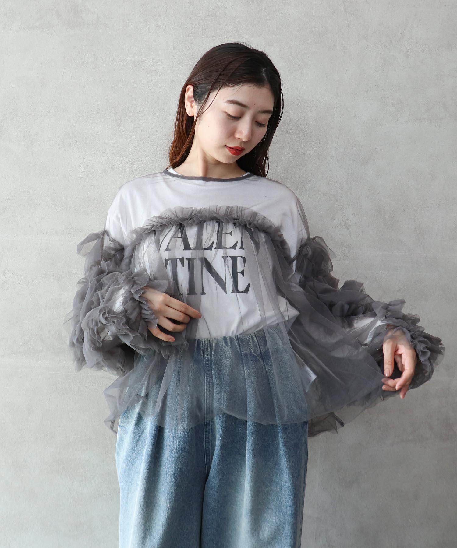 デコレーティブチュールフリルトップス