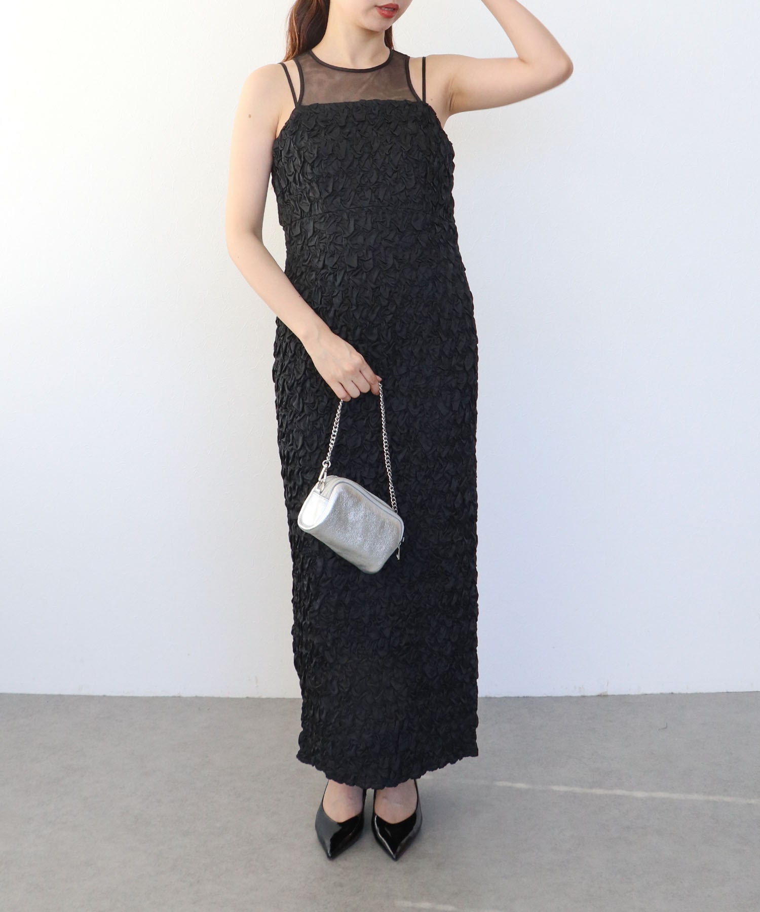 スモッキングパターンドレス