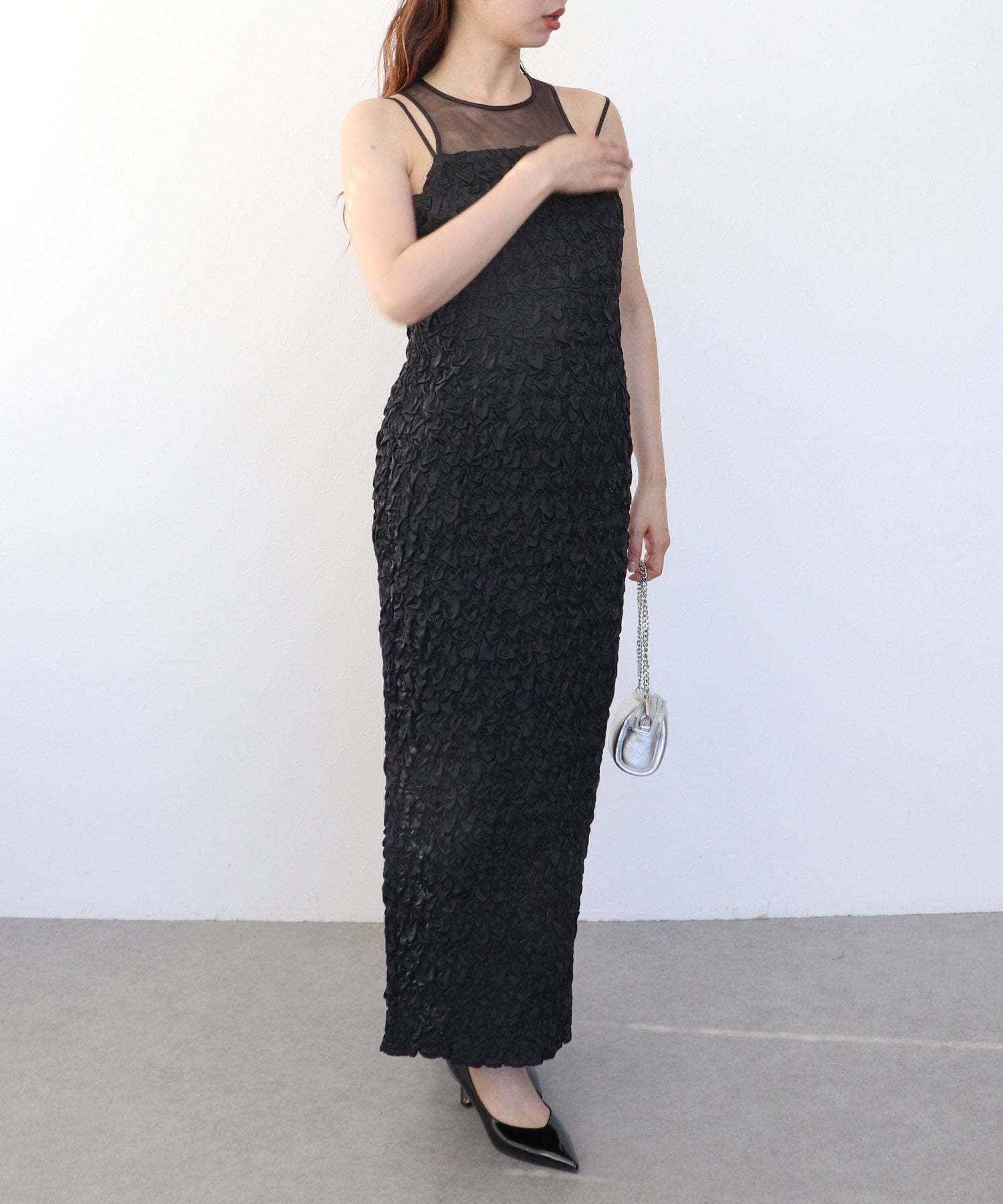 スモッキングパターンドレス