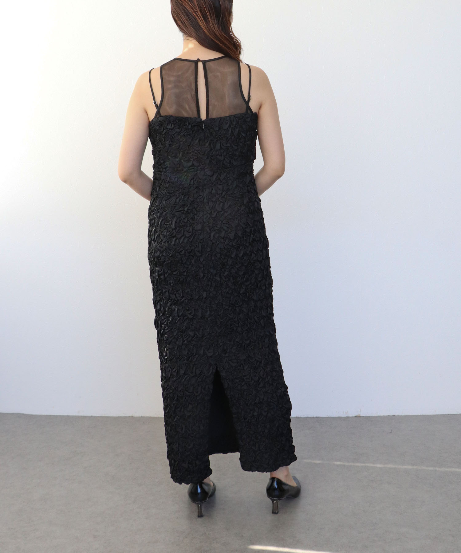 スモッキングパターンドレス