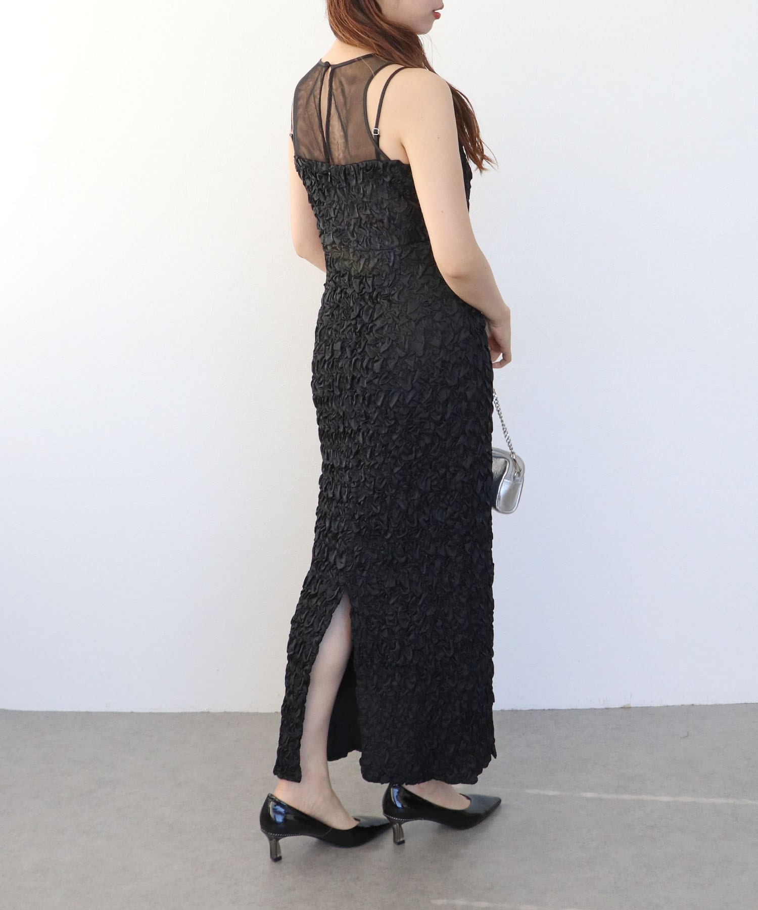 スモッキングパターンドレス