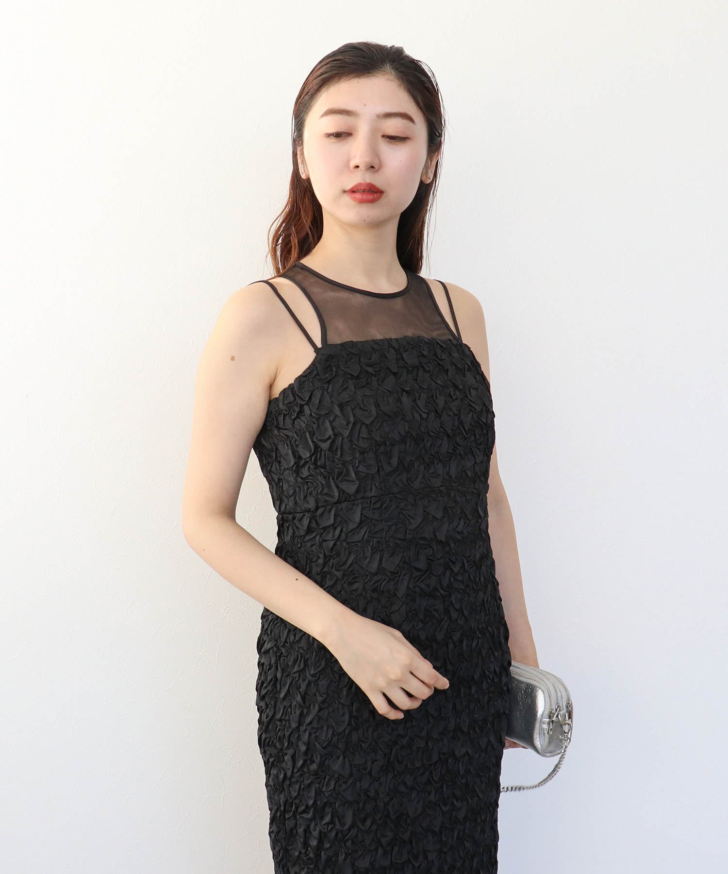 スモッキングパターンドレス