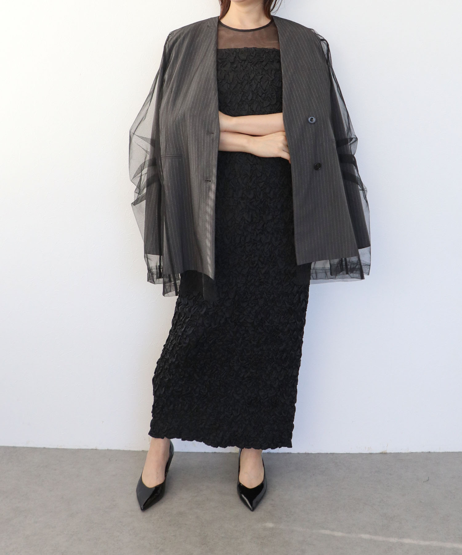 スモッキングパターンドレス