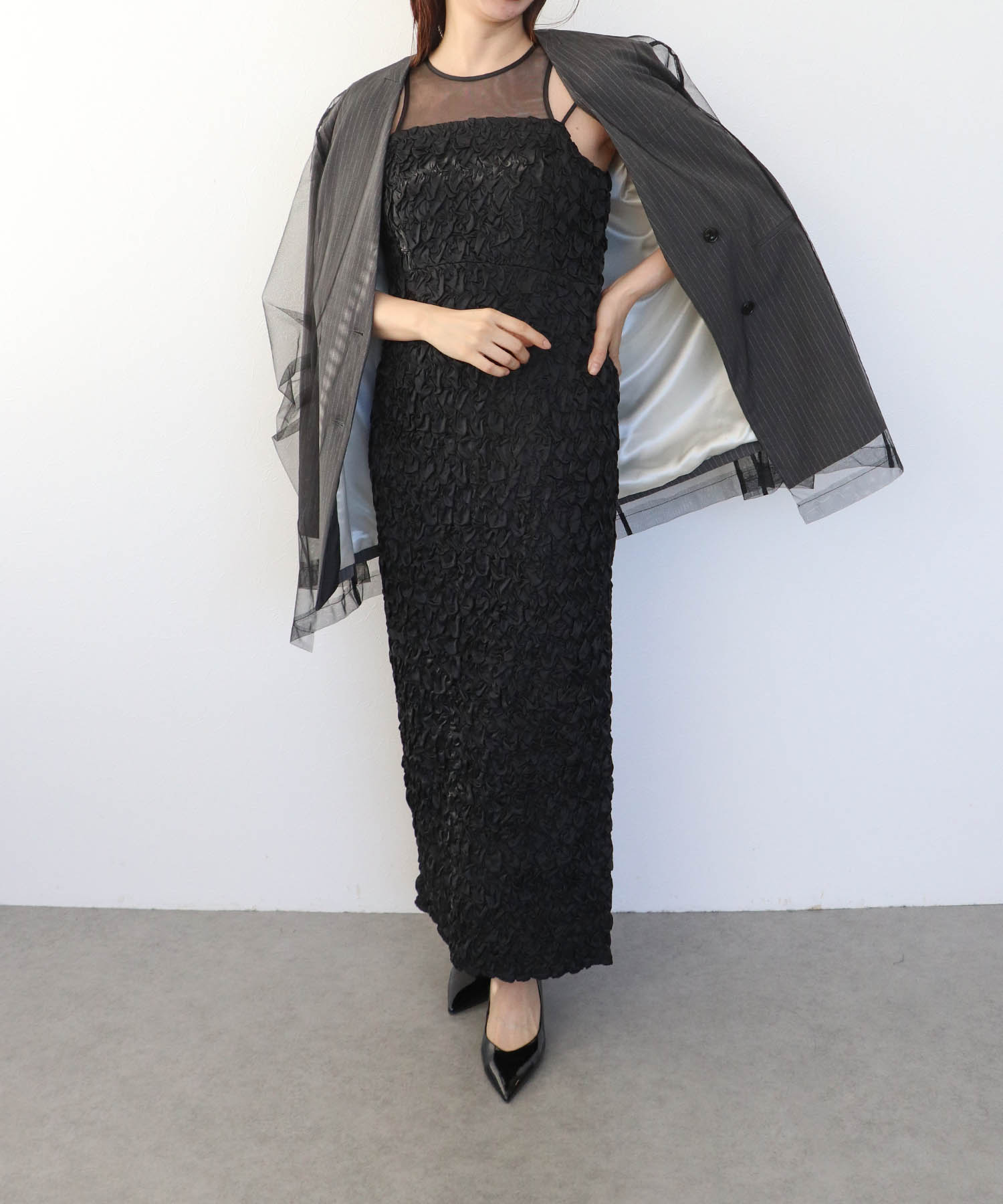 スモッキングパターンドレス