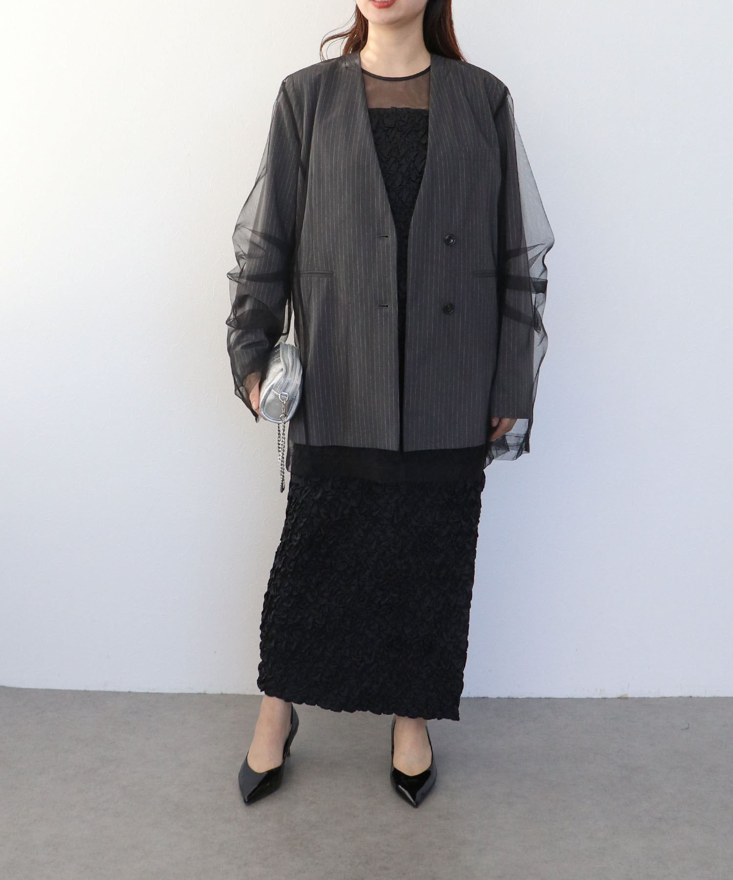 スモッキングパターンドレス