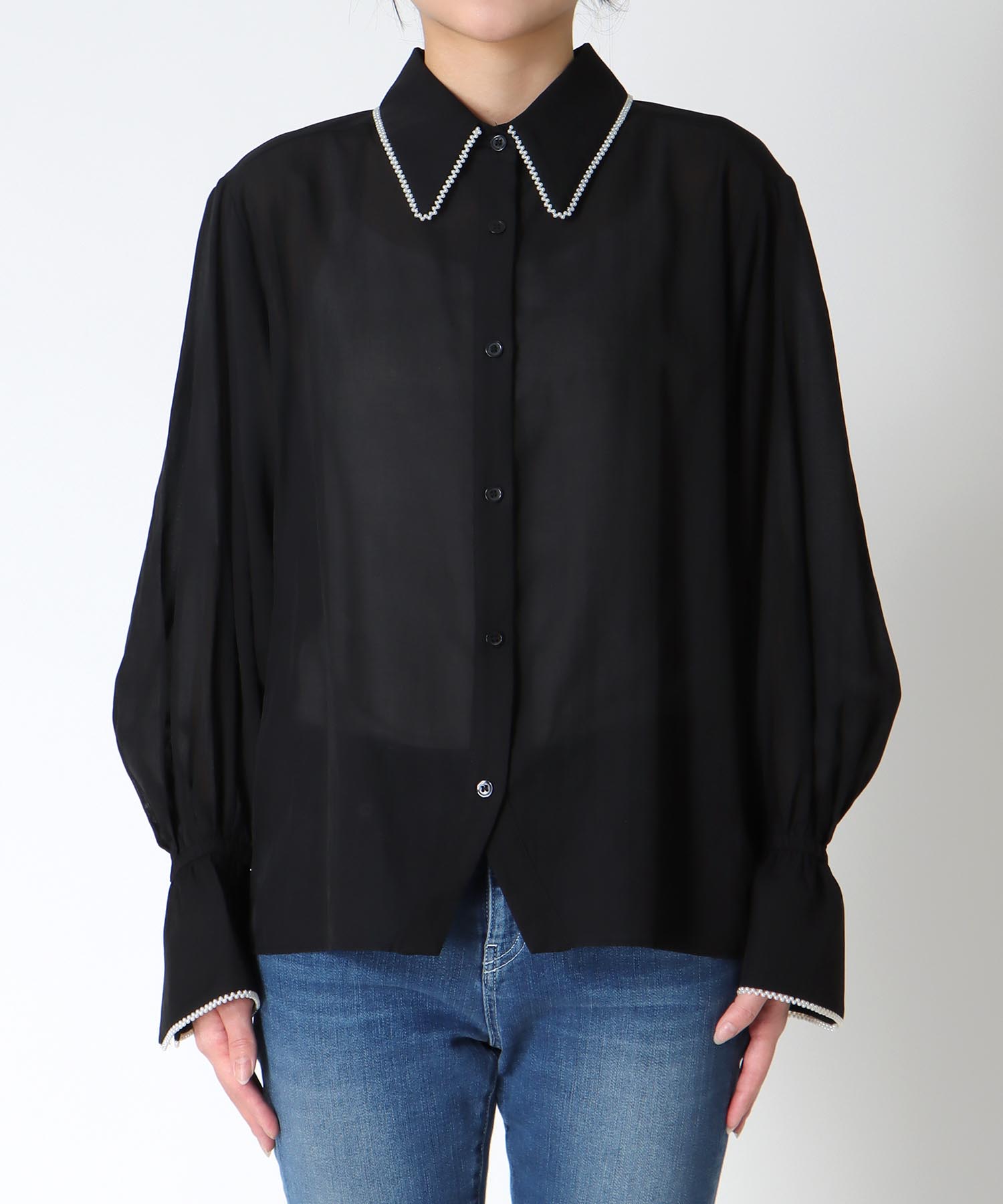 パールトリムシアーシャツブラウス