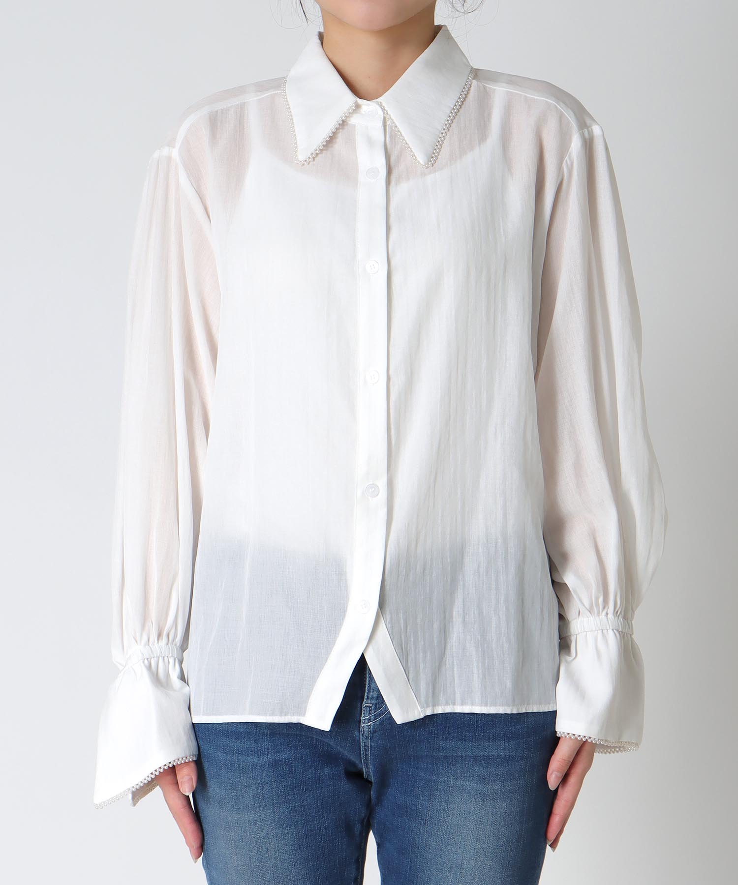 パールトリムシアーシャツブラウス
