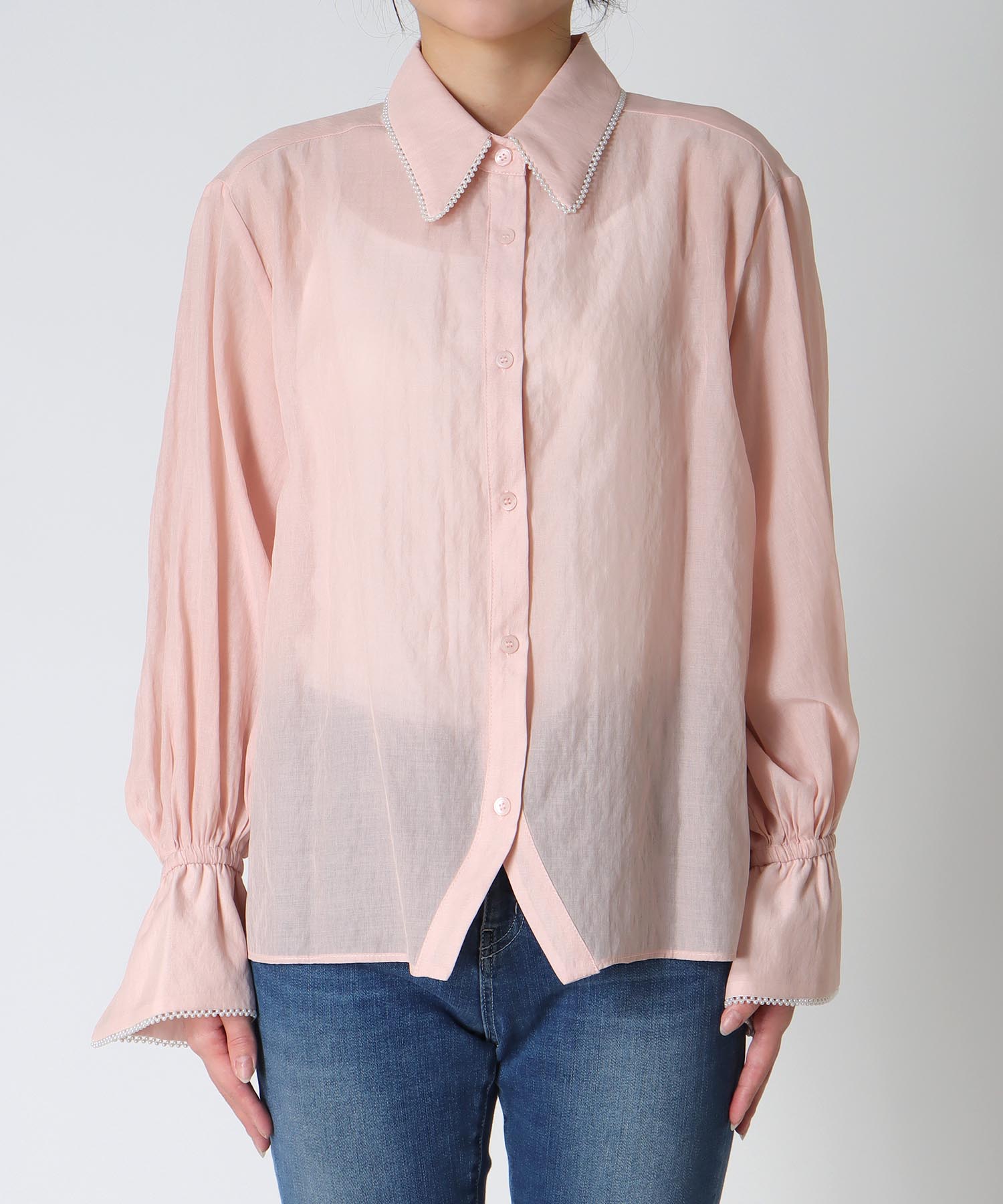 パールトリムシアーシャツブラウス
